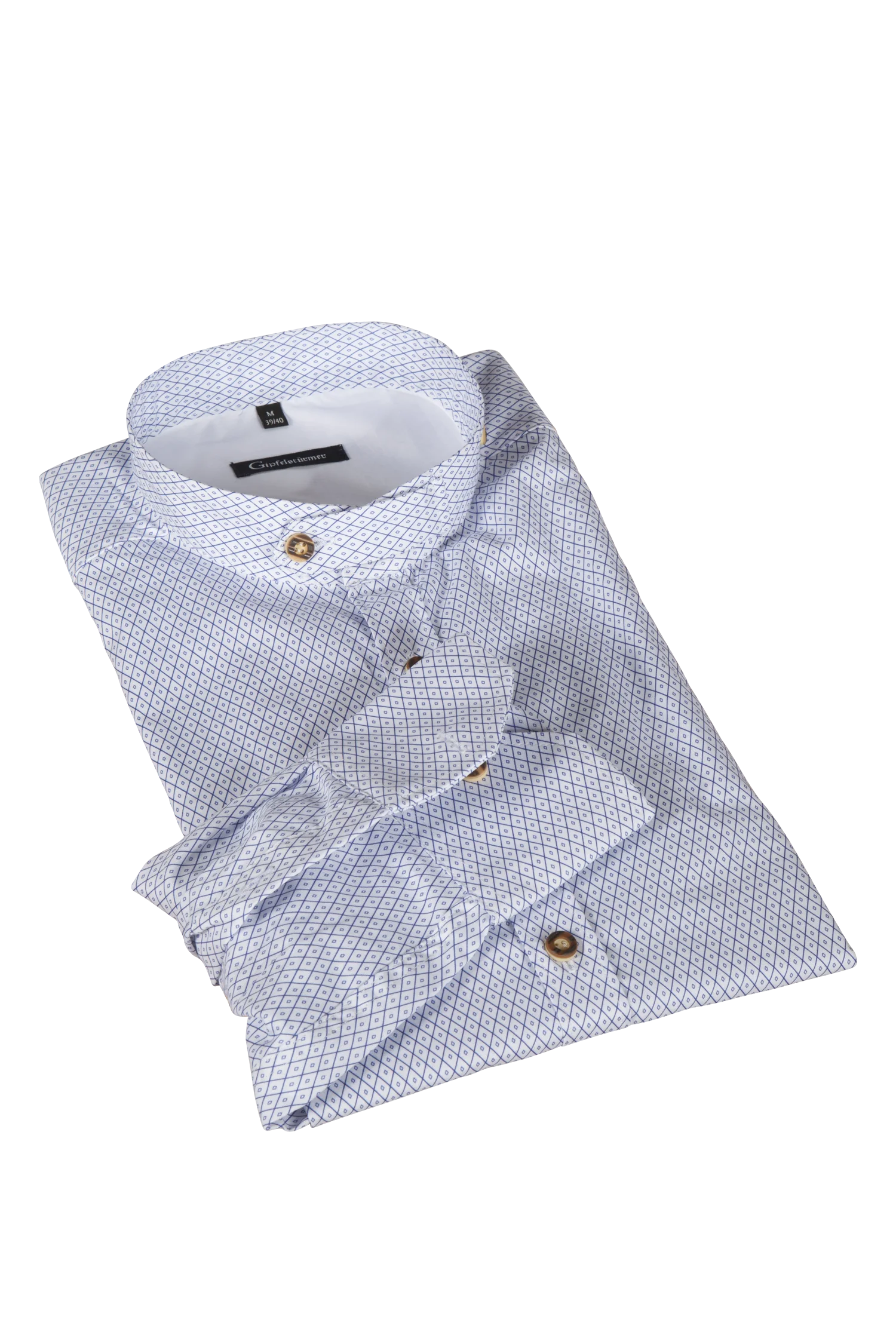 1509-0021-BL4-23-06-b0441 Trachtenhemd in weiß mit blauem Muster