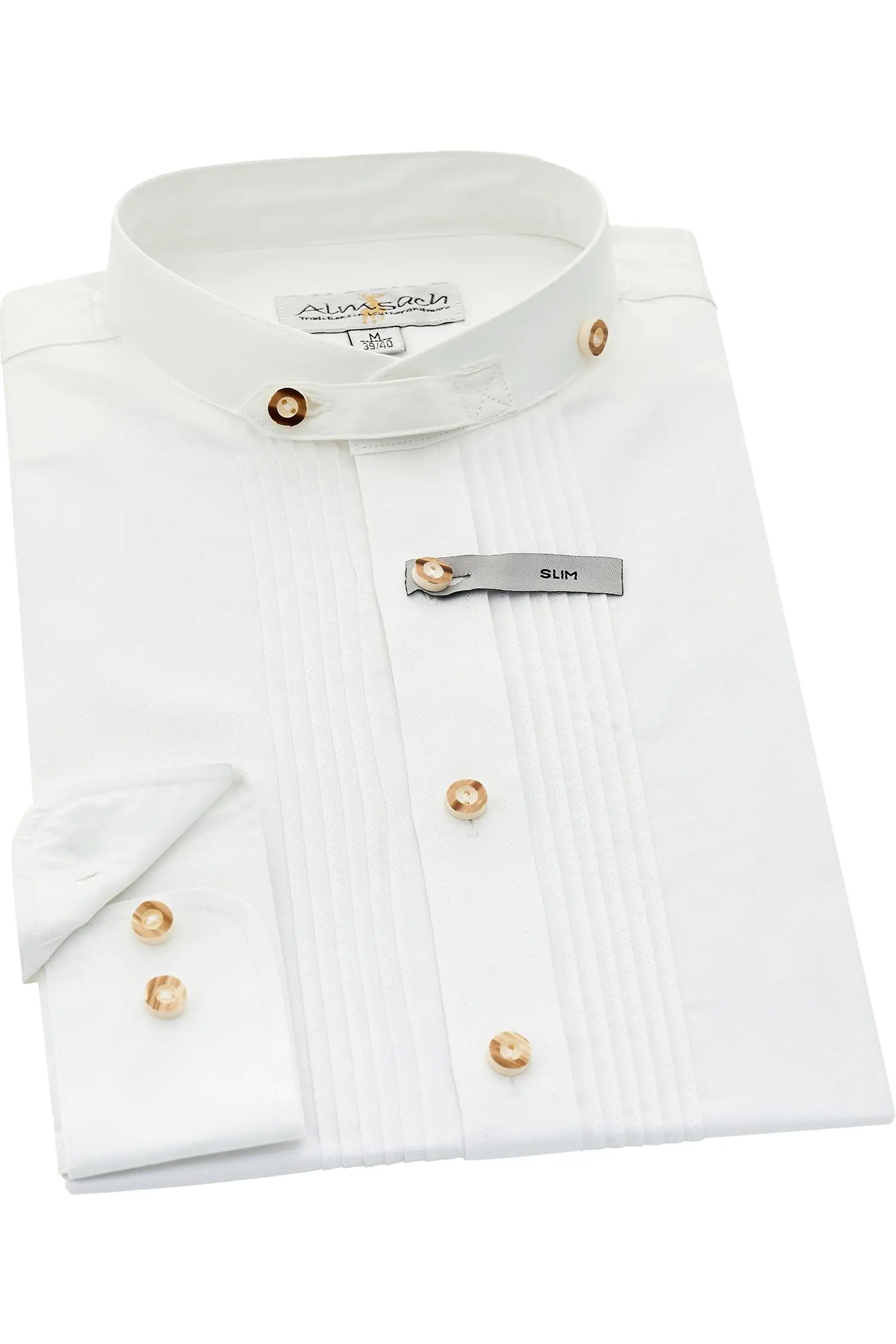 Stehkragenhemd mit Biesen von Almsach in Weiß Almsach Hemd in Weiß mit Biesen