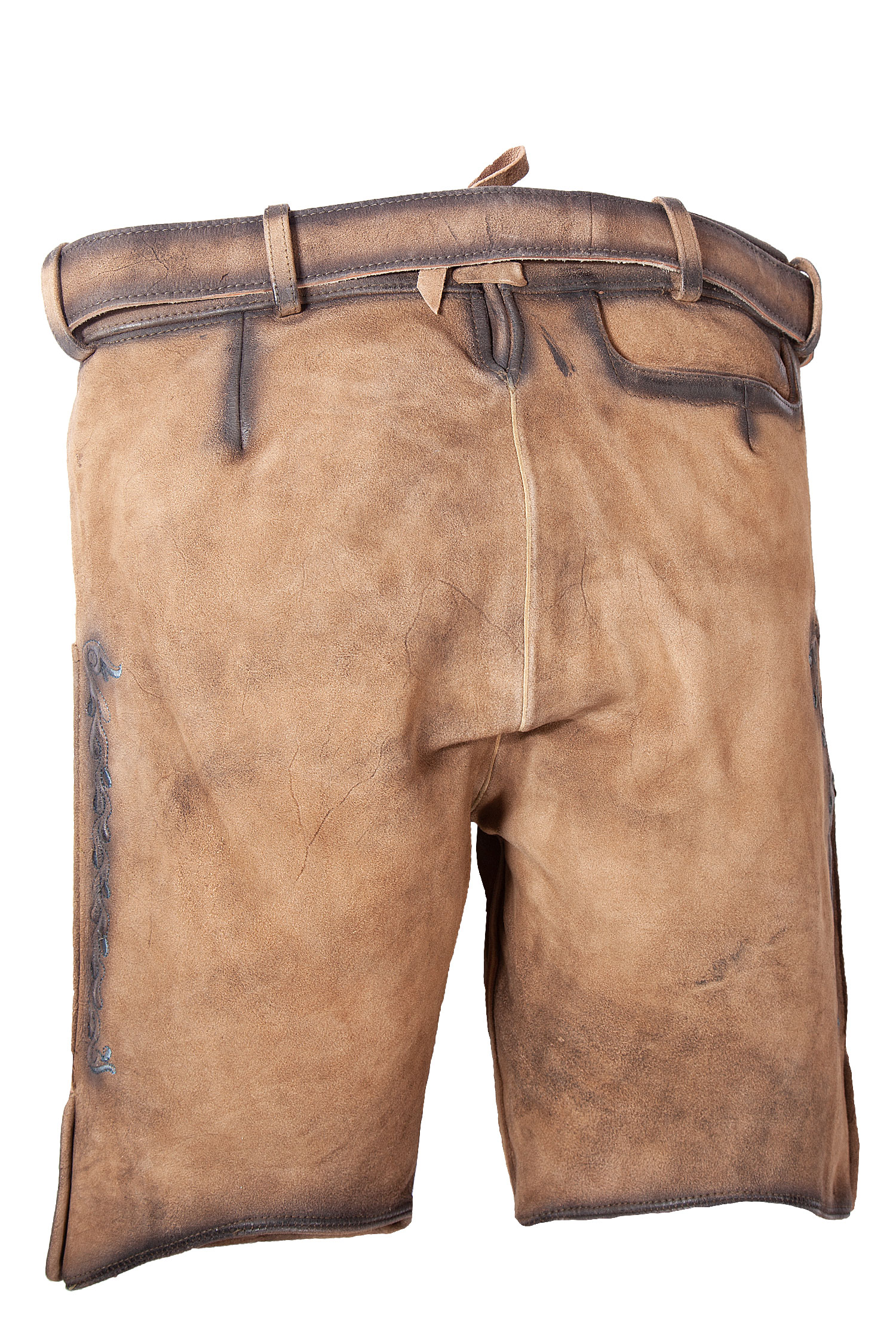 Kurze Lederhose Umberto in tabak-blau von Stockerpoint - Rückansicht