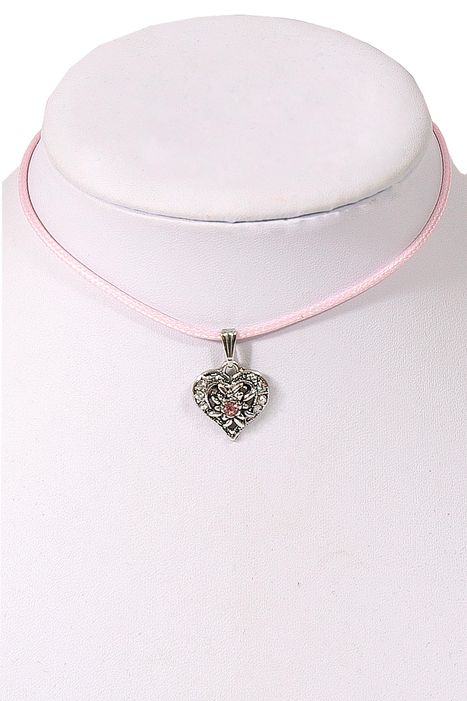 4224-0086-ro3-19-06a-1535-a Kinder Trachtenkette in rosa mit silbernem Herz Büste