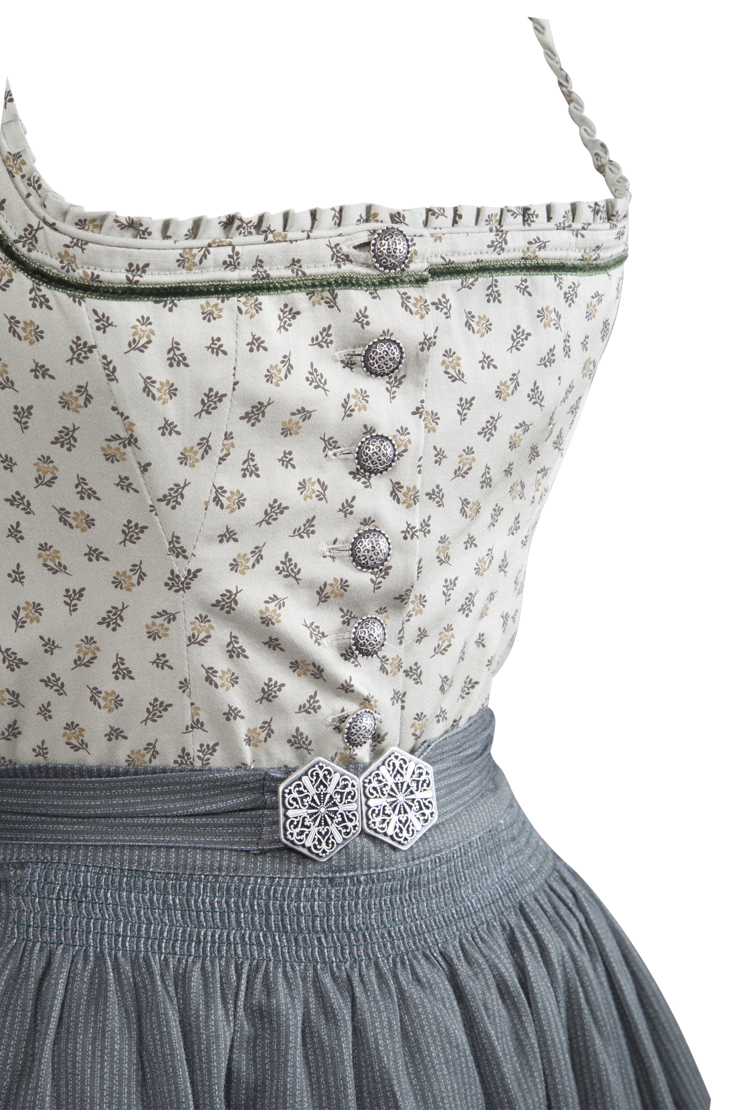 3091-1534-gn4-23-07b-1319 Dirndl Livia in grün mit Schließe - Detail Mieder