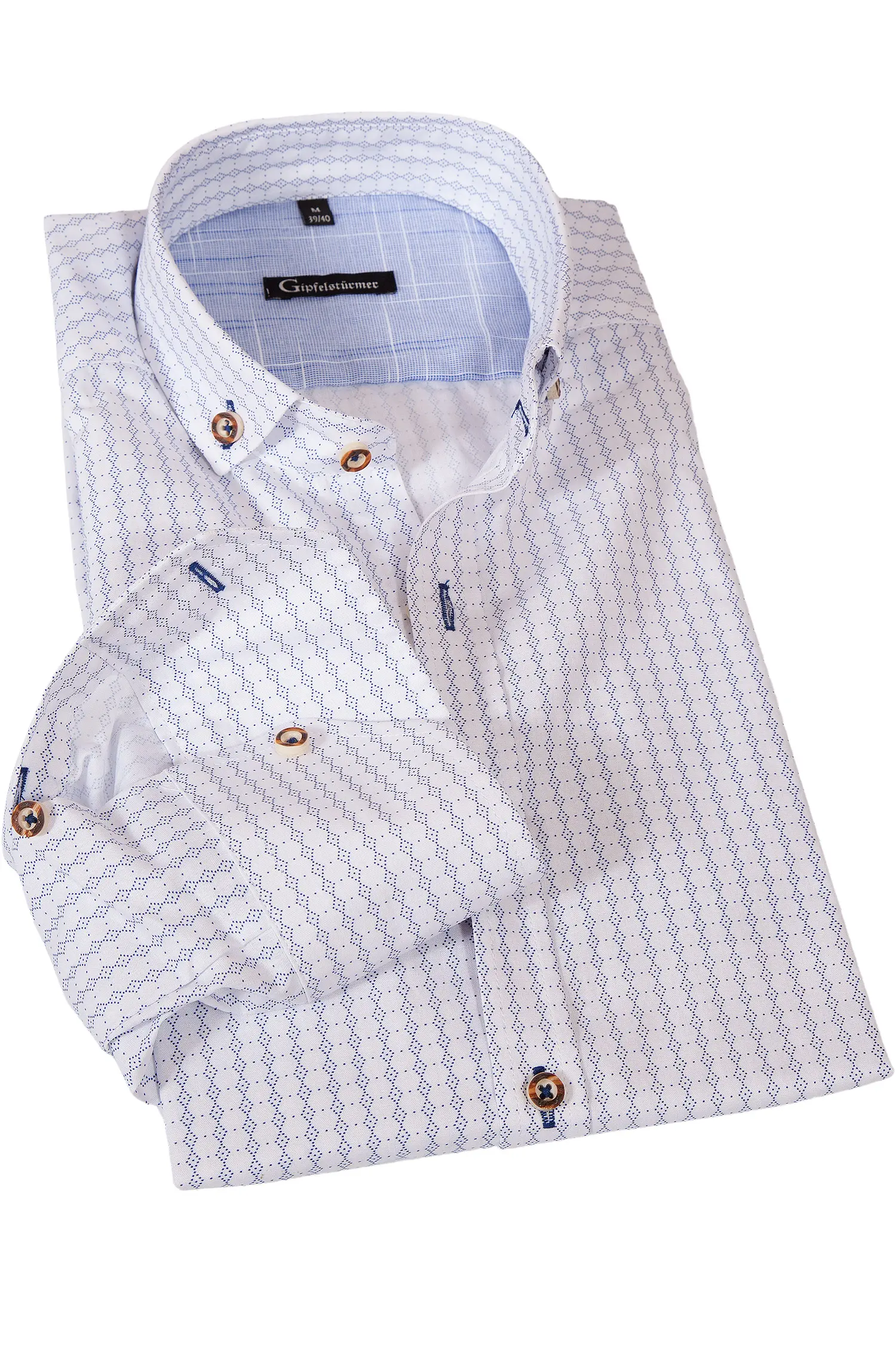 Trachtenhemd-weiss-blaues-Muster-1517-1020-ws5-20-07c-1759-a Trachtenhemd in weiß mit blauen Rautenmuster von Gipfelstürmer