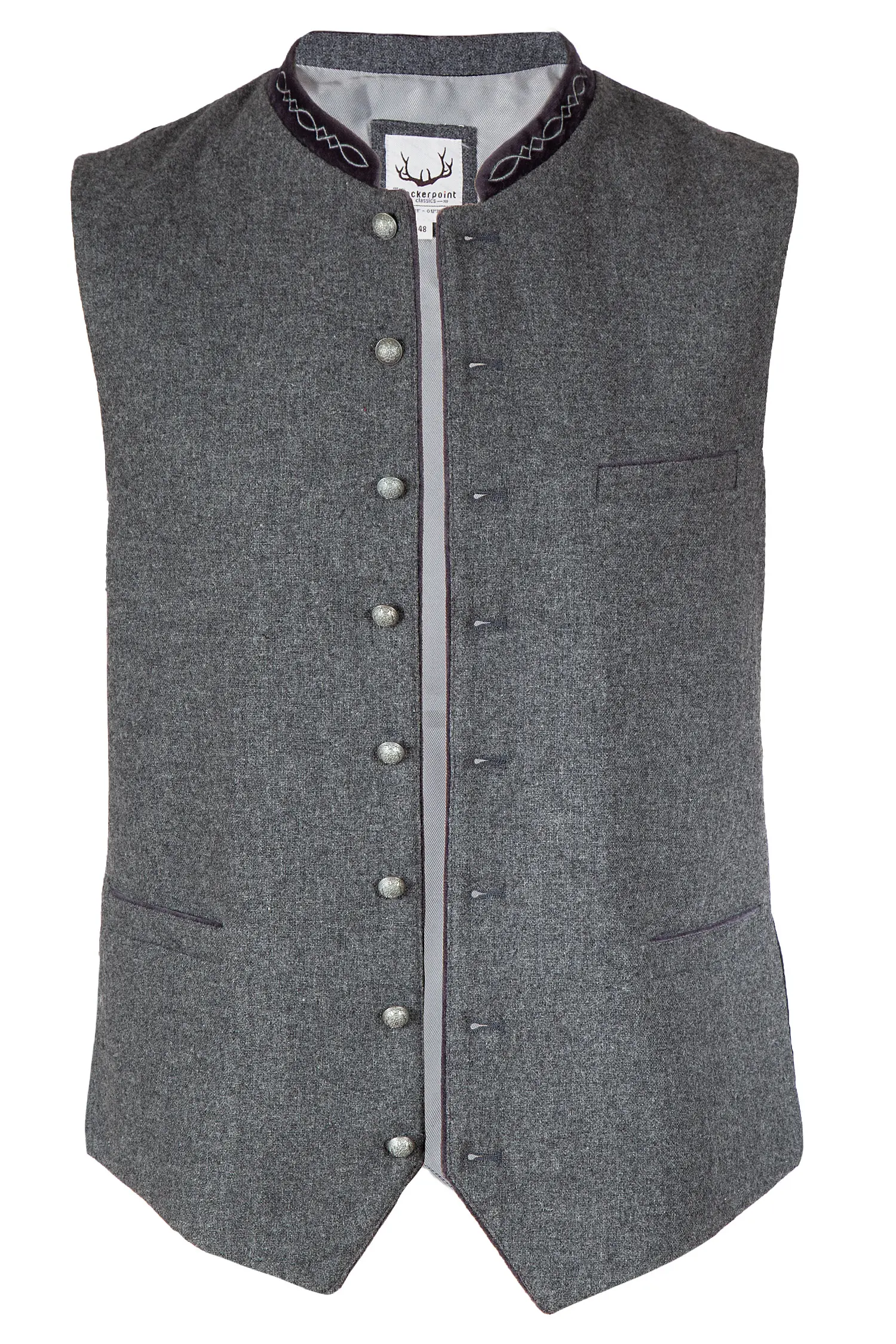 1343-1058-gr5-22-06c-0504 Trachtenweste Fabricio aus Loden in anthrazit und Samtkragen