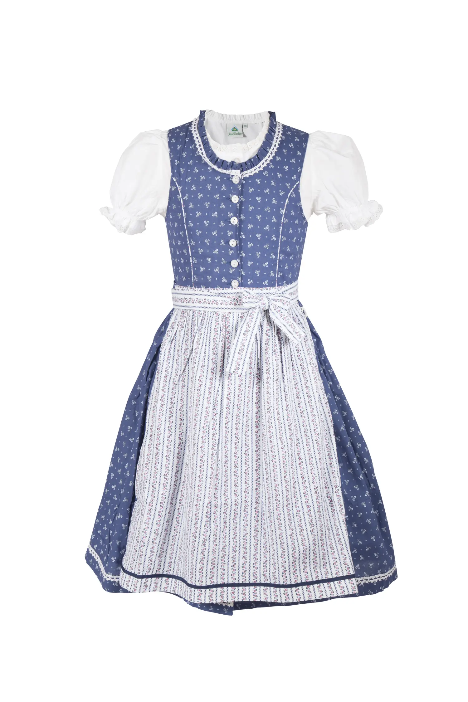 4753-1409-BL523-05-b6639 Kinderdirndl in blau mit Bluse und Schürze