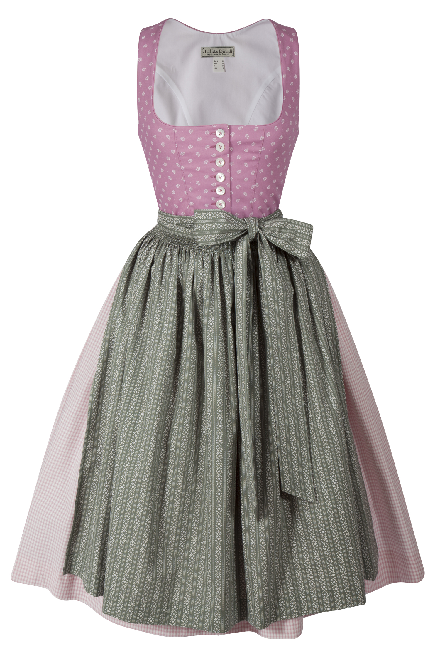 3091-1513-ro523-05-b6522 Dirndl Pillersee in altrosa mit kariertem Rock