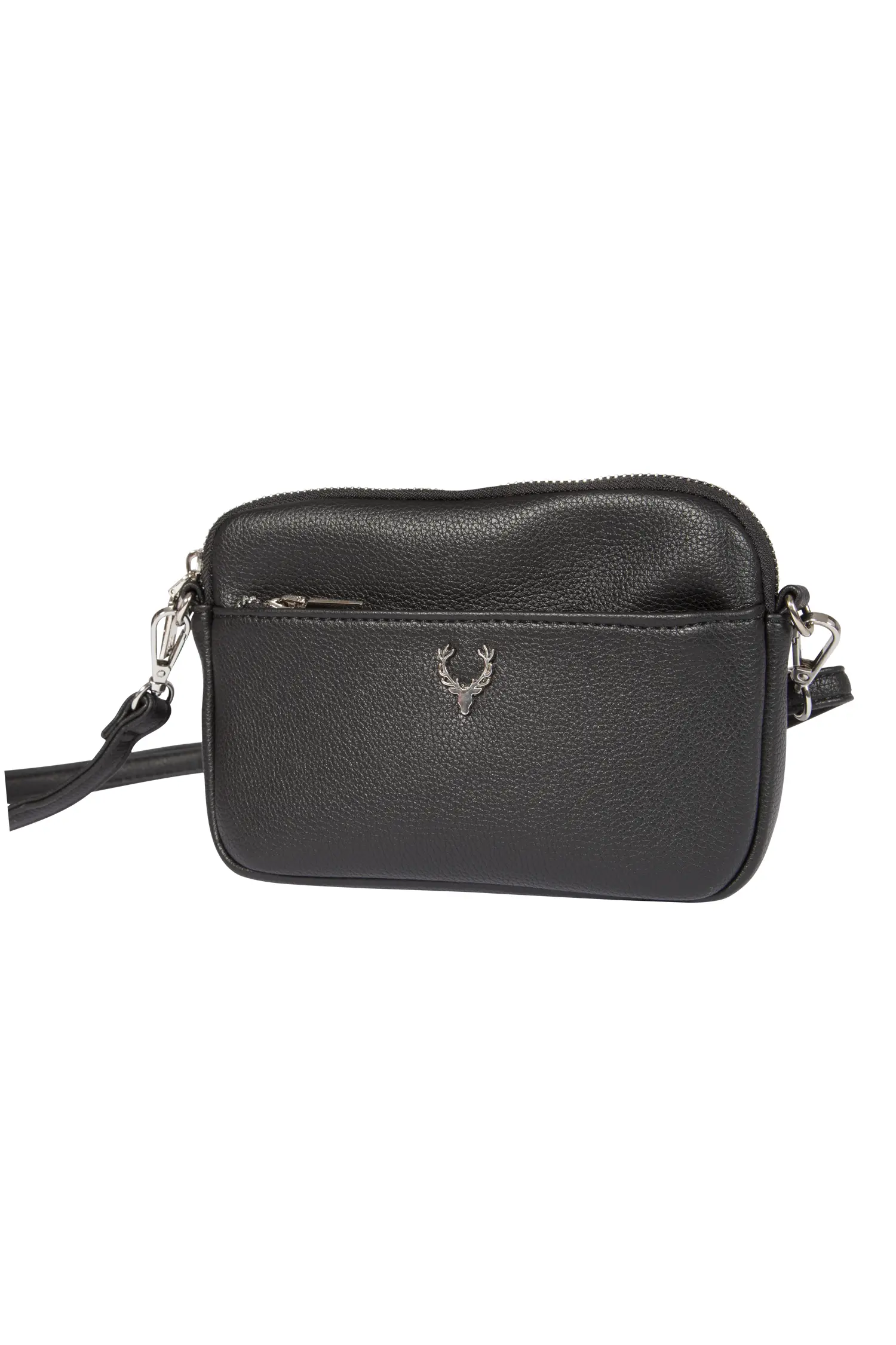 4131-0019-SW2-23-04g6193 Trachtentasche schwarz mit Hirschkopf-Emblem