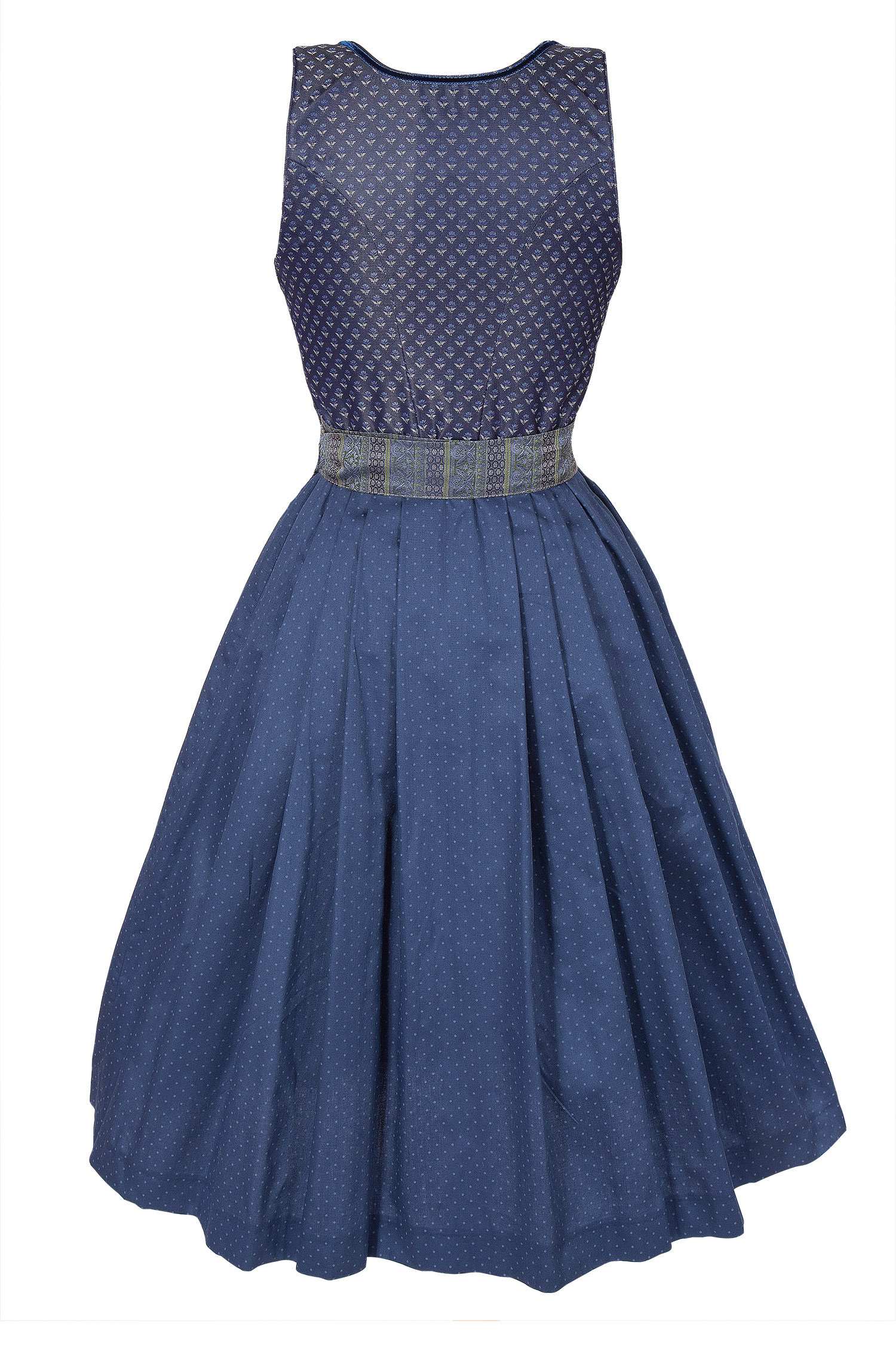 Midi Dirndl Karin in dunkelblau edel schimmernd hinten