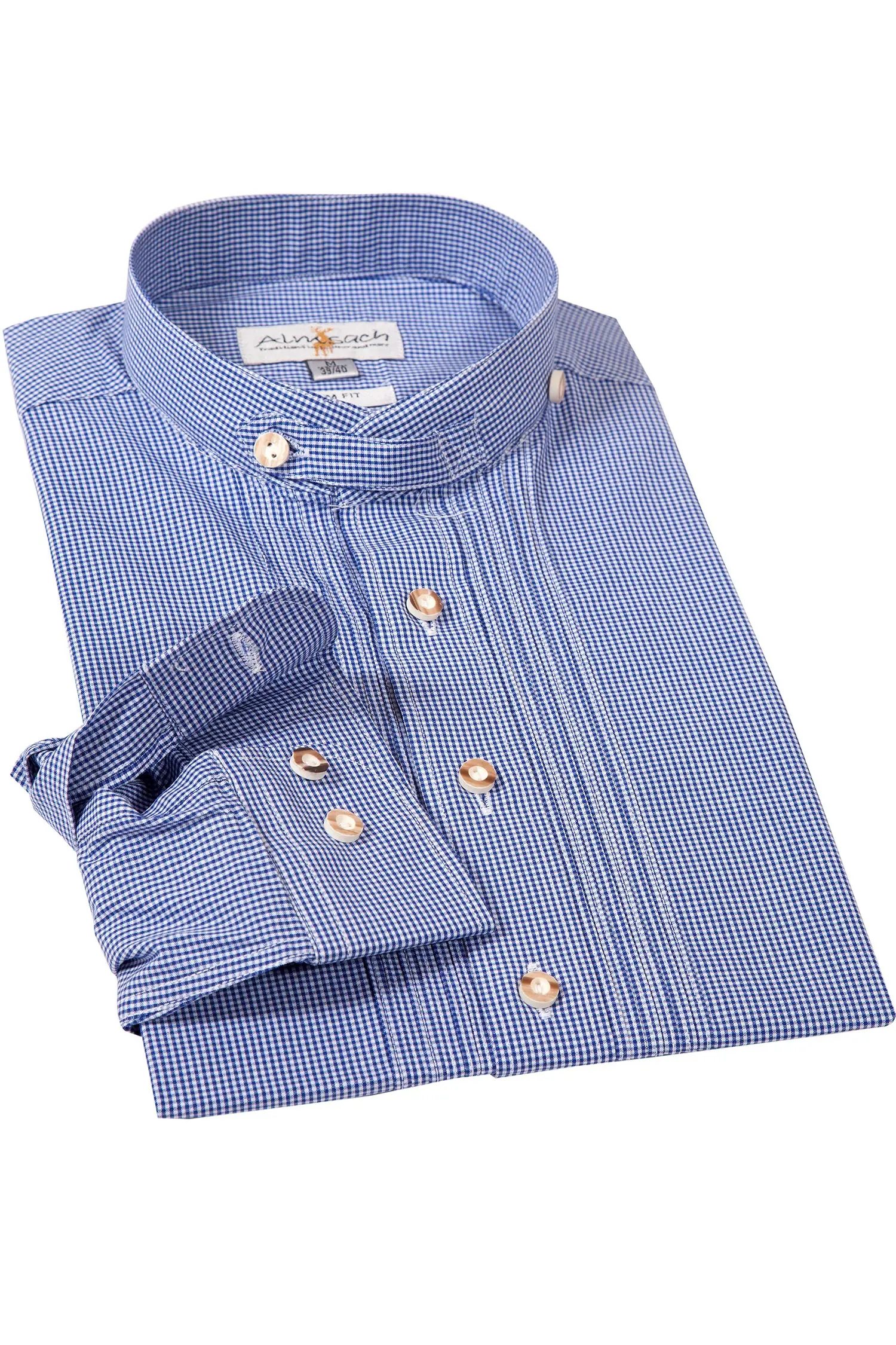 Trachtenhemd mit Vichykaro in blau mit Stehkragen