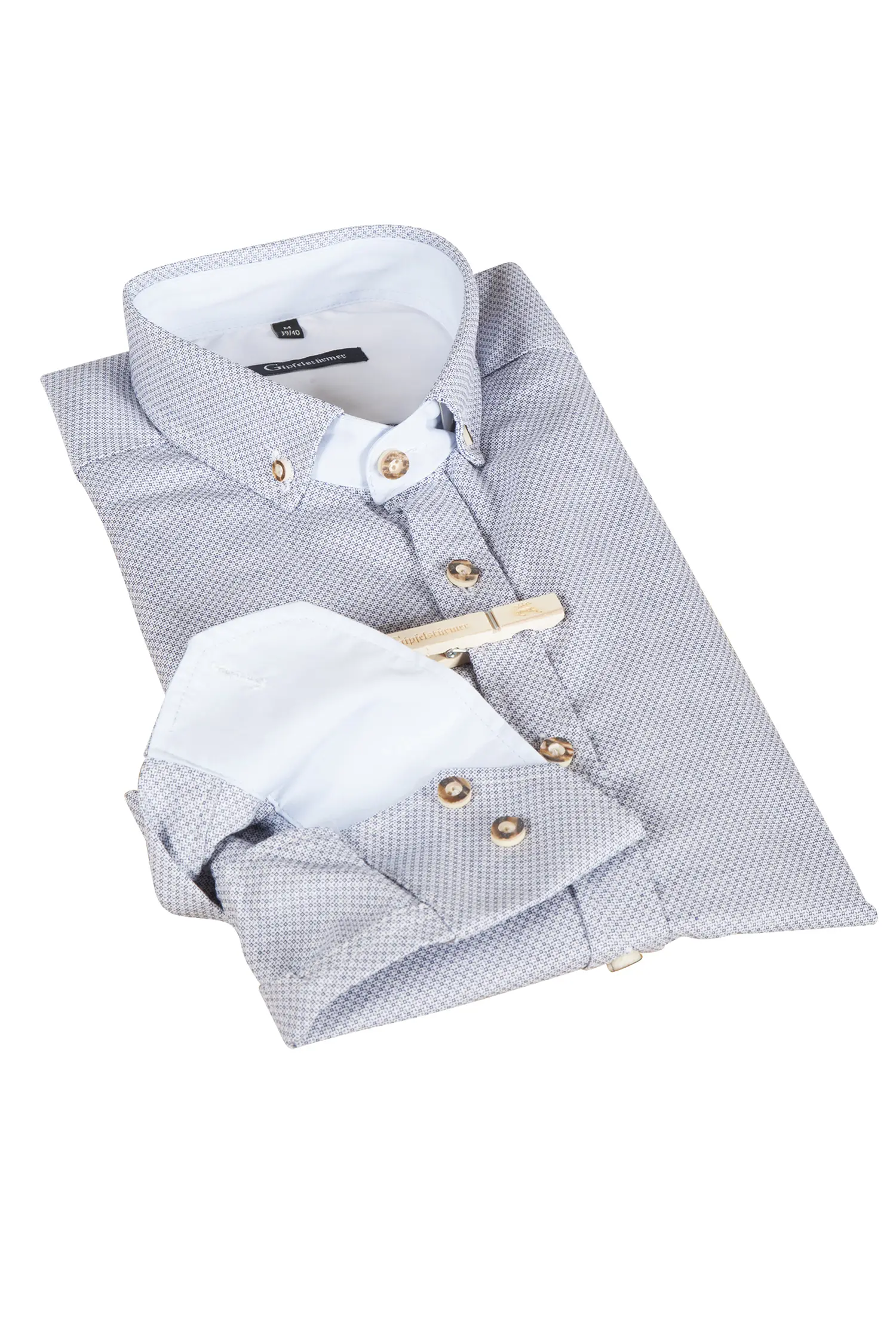 1543-0014-BL4-23-05-e7170 Trachtenhemd in hellblau mit dunkelblauem Muster