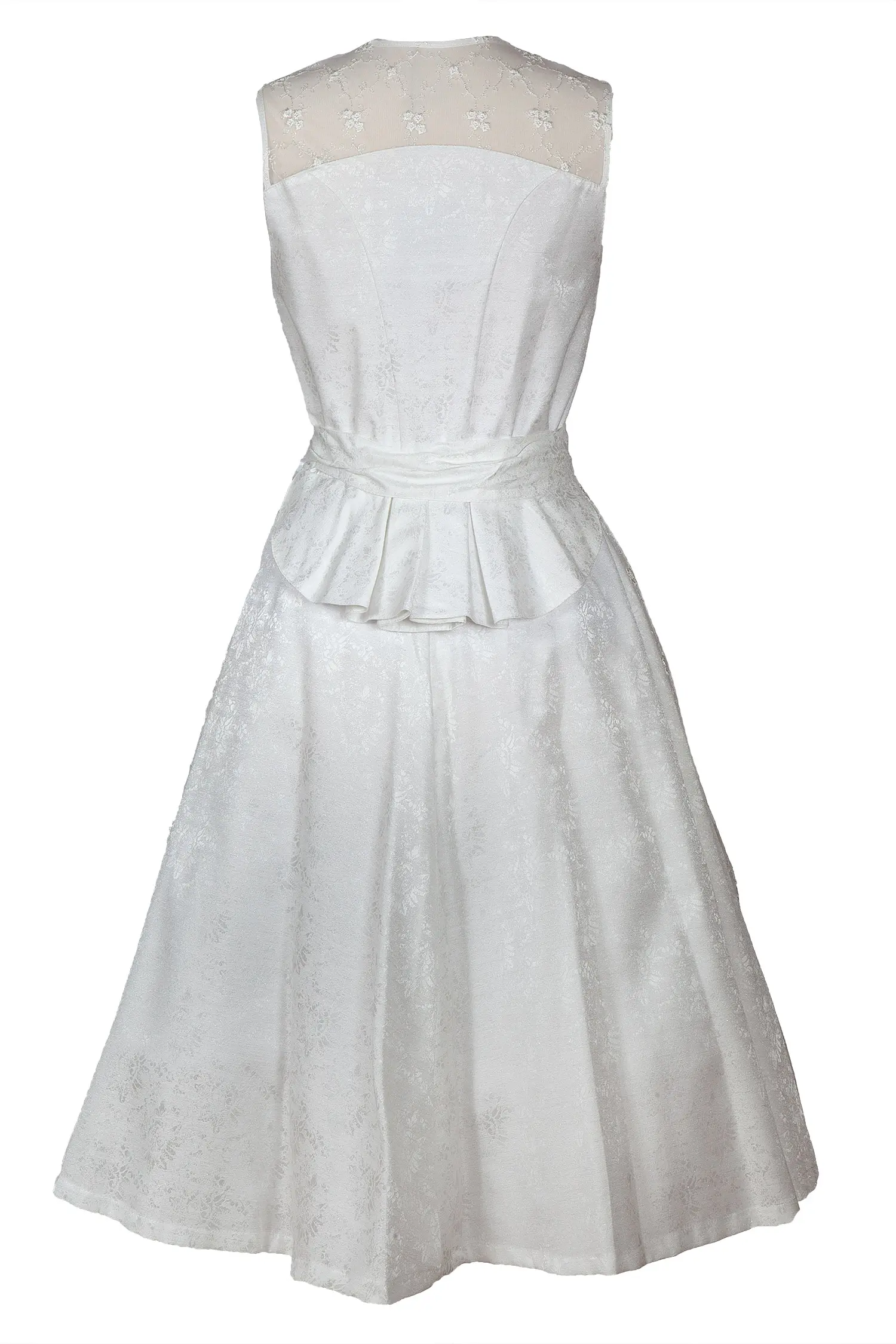 3029-0036-be1-22-06a-0360 Hochzeitsdirndl in creme mit Spitzenschürze_Rückansicht