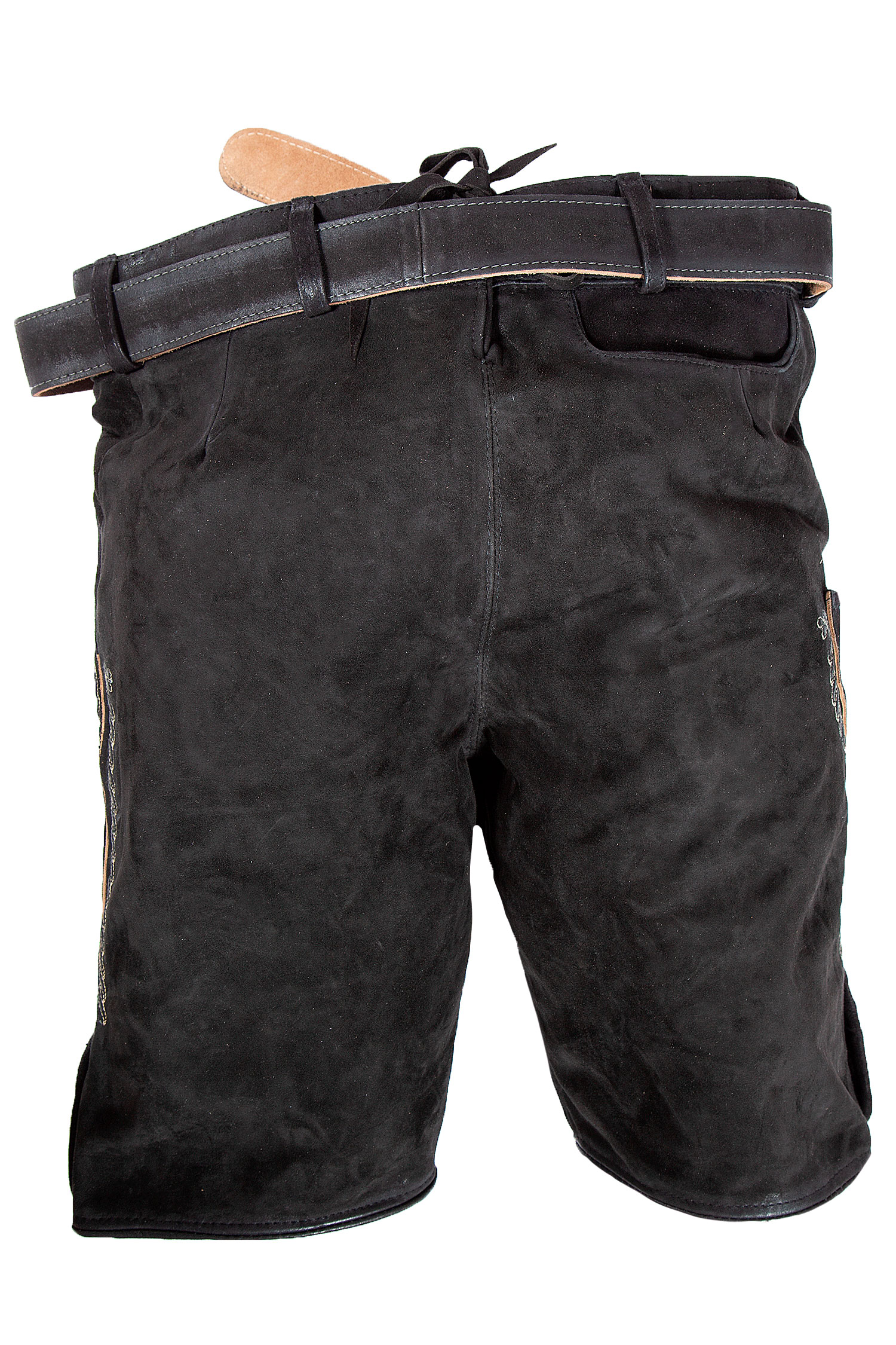 1607-0010-8na22-12a-3212 Kurze Lederhose in schwarz von Maddox - Rückansicht