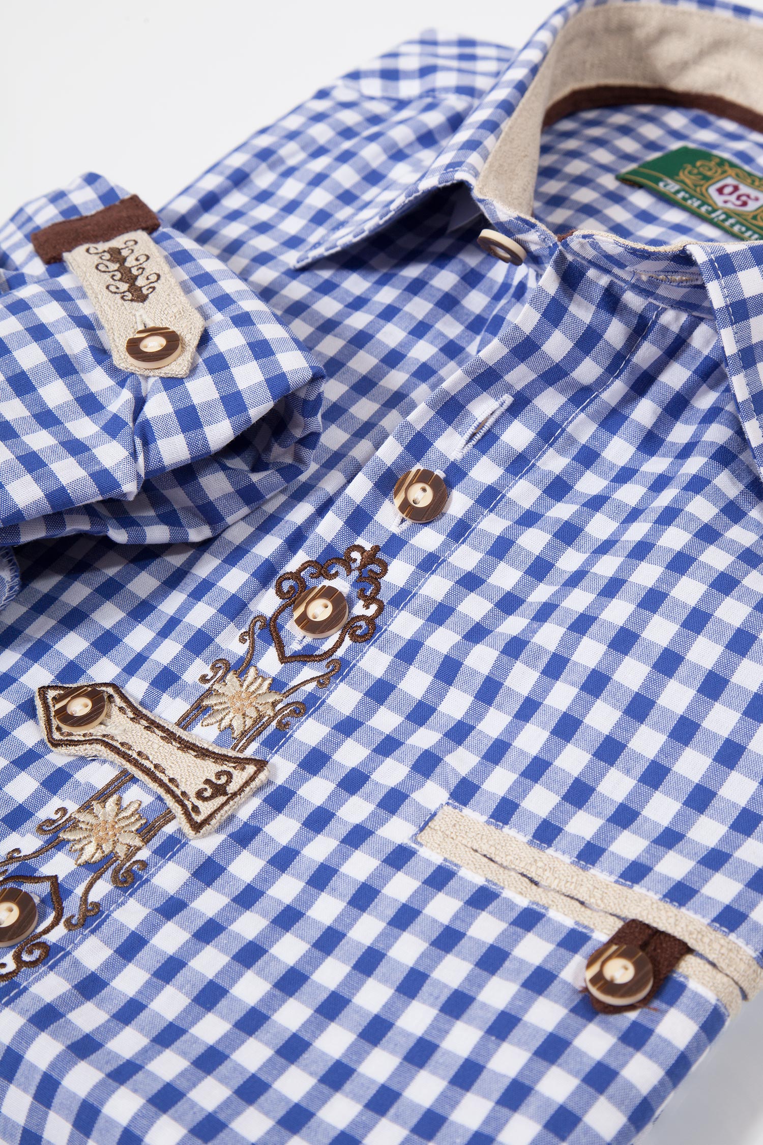 Herren Landhaus Trachtenhemd blau weiß Detail