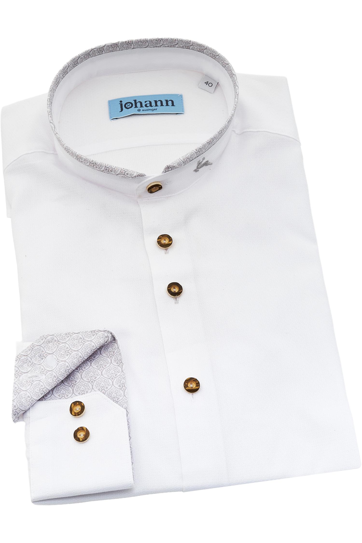 Herrenhemd Oxford von Johann in Weiß mit grauen Applikationen Johann Hemd in Weiß mit Applikationen