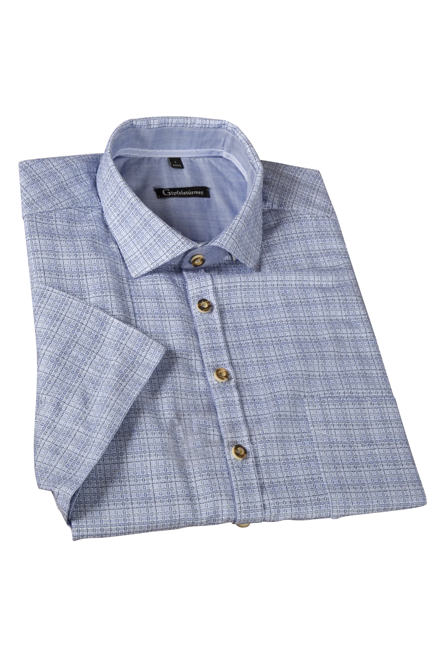 1556-0004-bl5-23-06-e0706 Kurzarm Trachtenhemd in blau gemustert