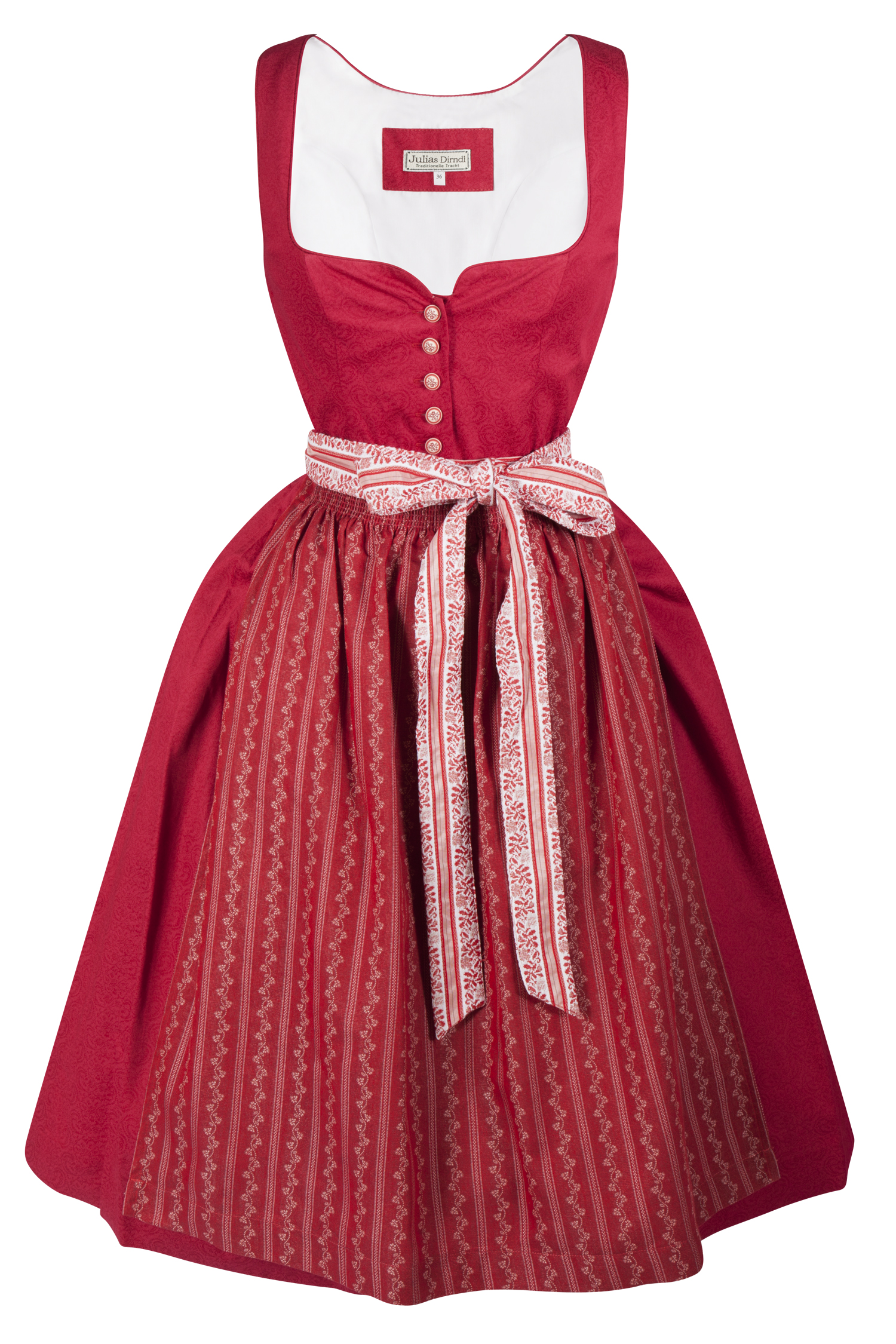 3091-1524-RT5-23-04g6345 Rotes Dirndl mit auffälliger Schürze