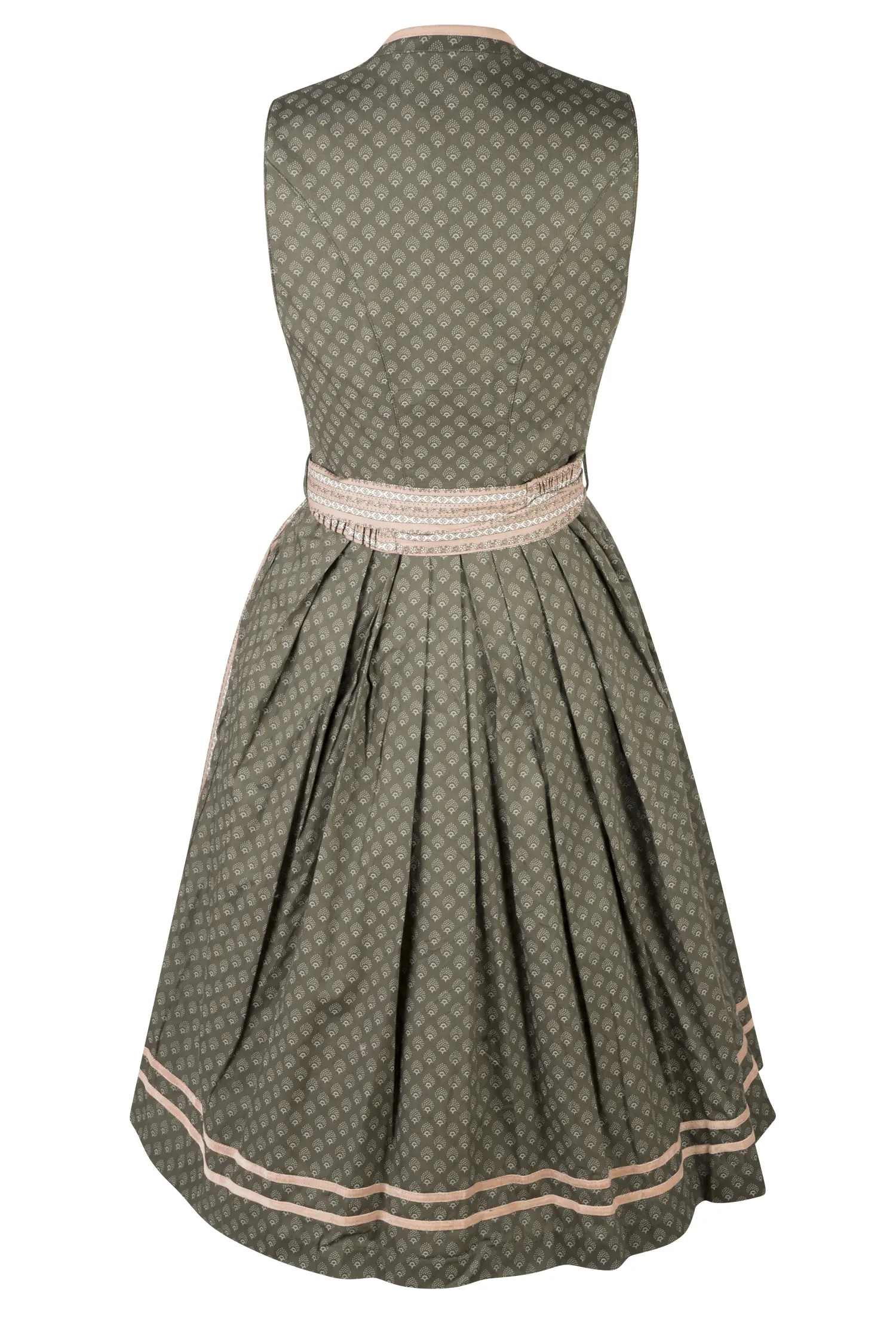 Dirndl Luzie in grün / altrosa mit Schließe - Rückansicht