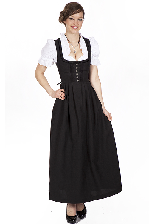 3046-1216-sw5-05 Langes Dirndl Zenta schwarz ohne Schürze Gastrodirndl