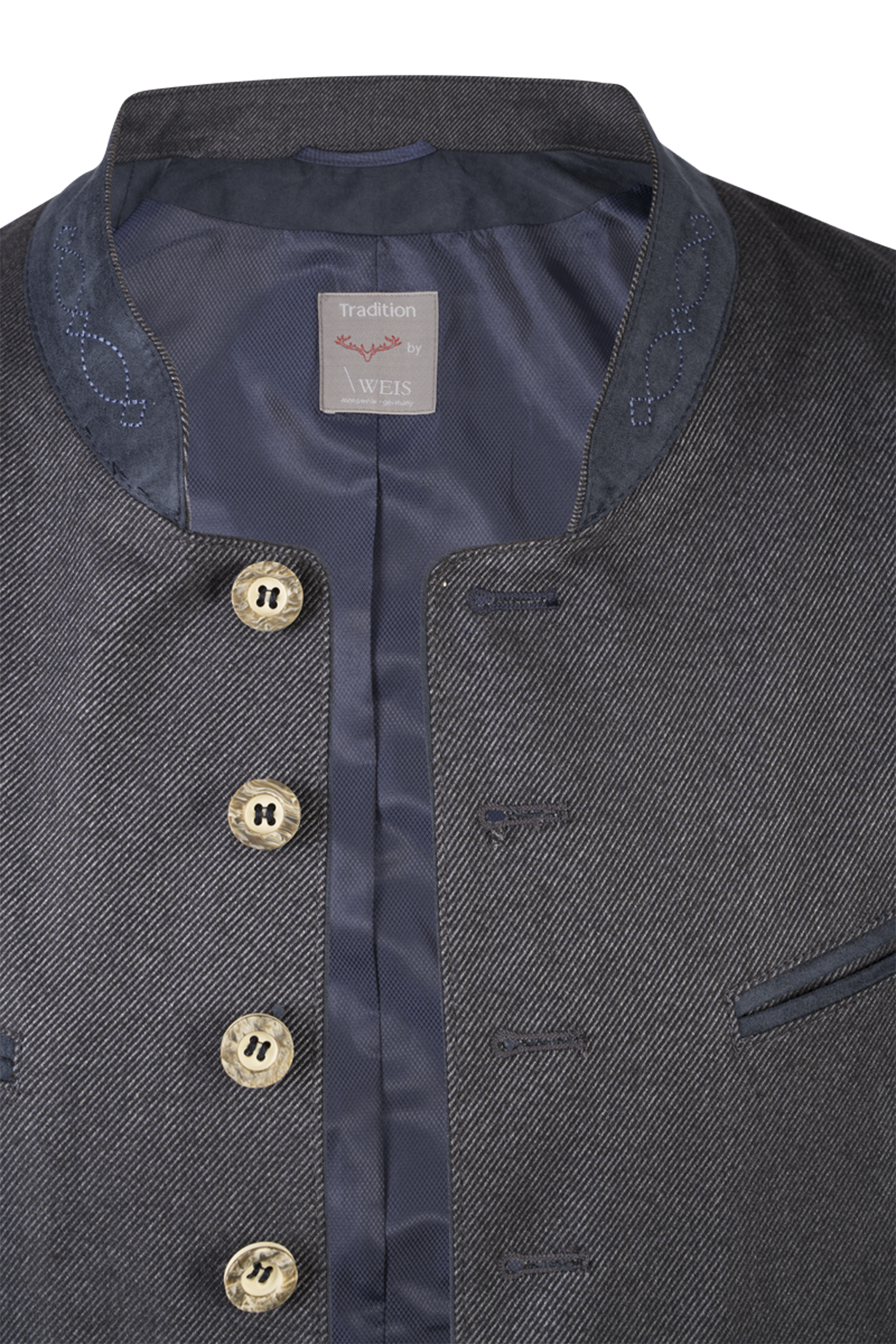 1346-0008-bl8-23-08-2802765 Trachtenweste Bodensee in dunkelblauer Wolleoptik - Detail