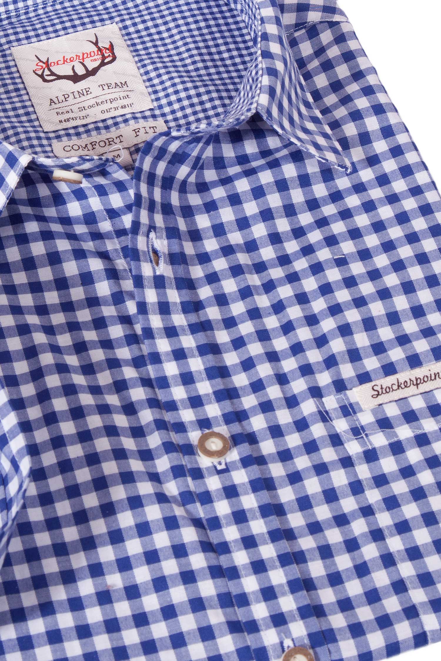 trachtenhemd-karo-blau-kurzarm-1555-1037-bl5-19-04d-8610-b Trachtenhemd Renko Kurzarm in blau weiß von Stockerpoint Detail