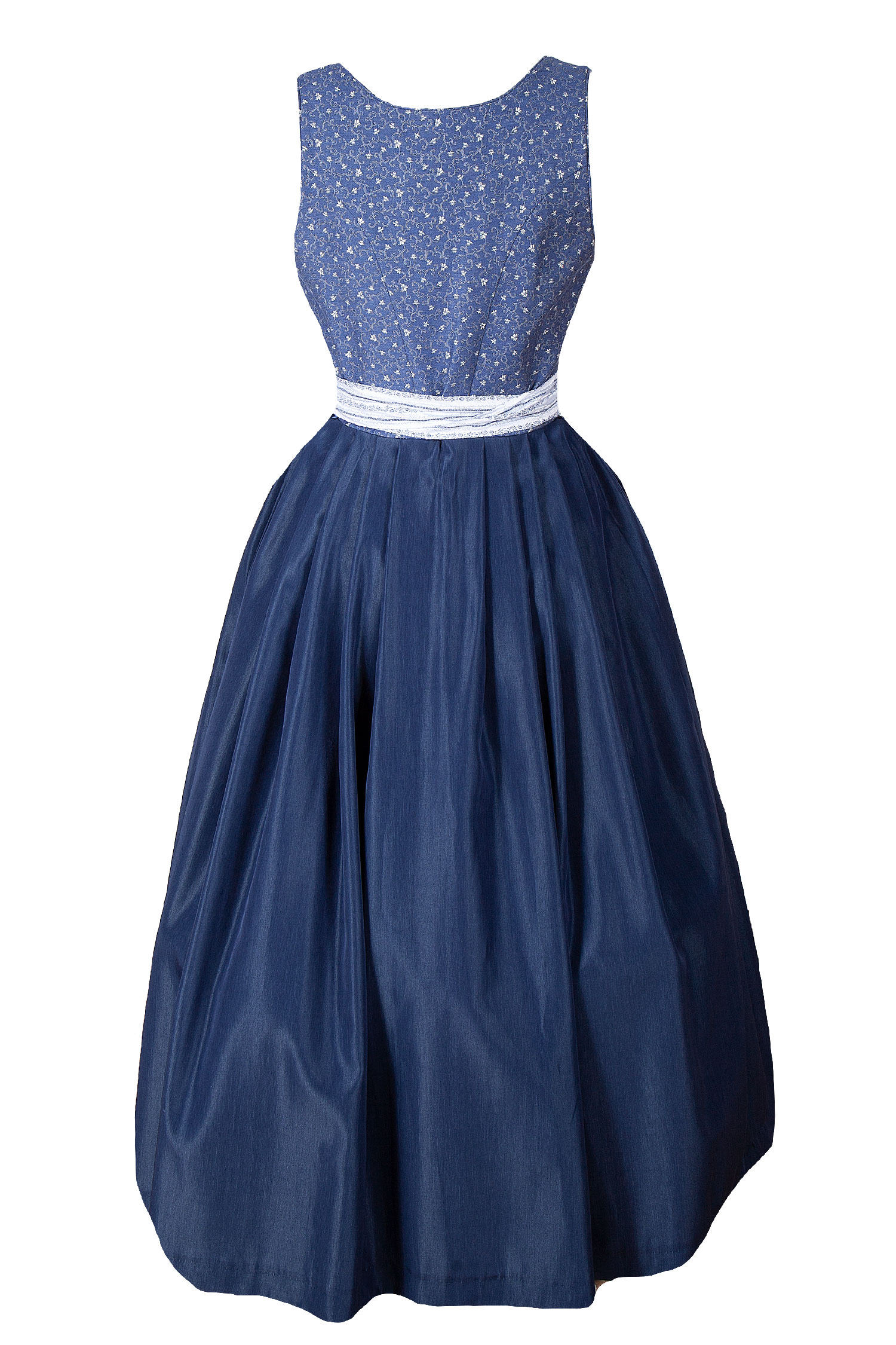 3043-0142-BL5-23-03e-5343d Gamsbock Dirndl in dunkelblau / weiß - Rückansicht