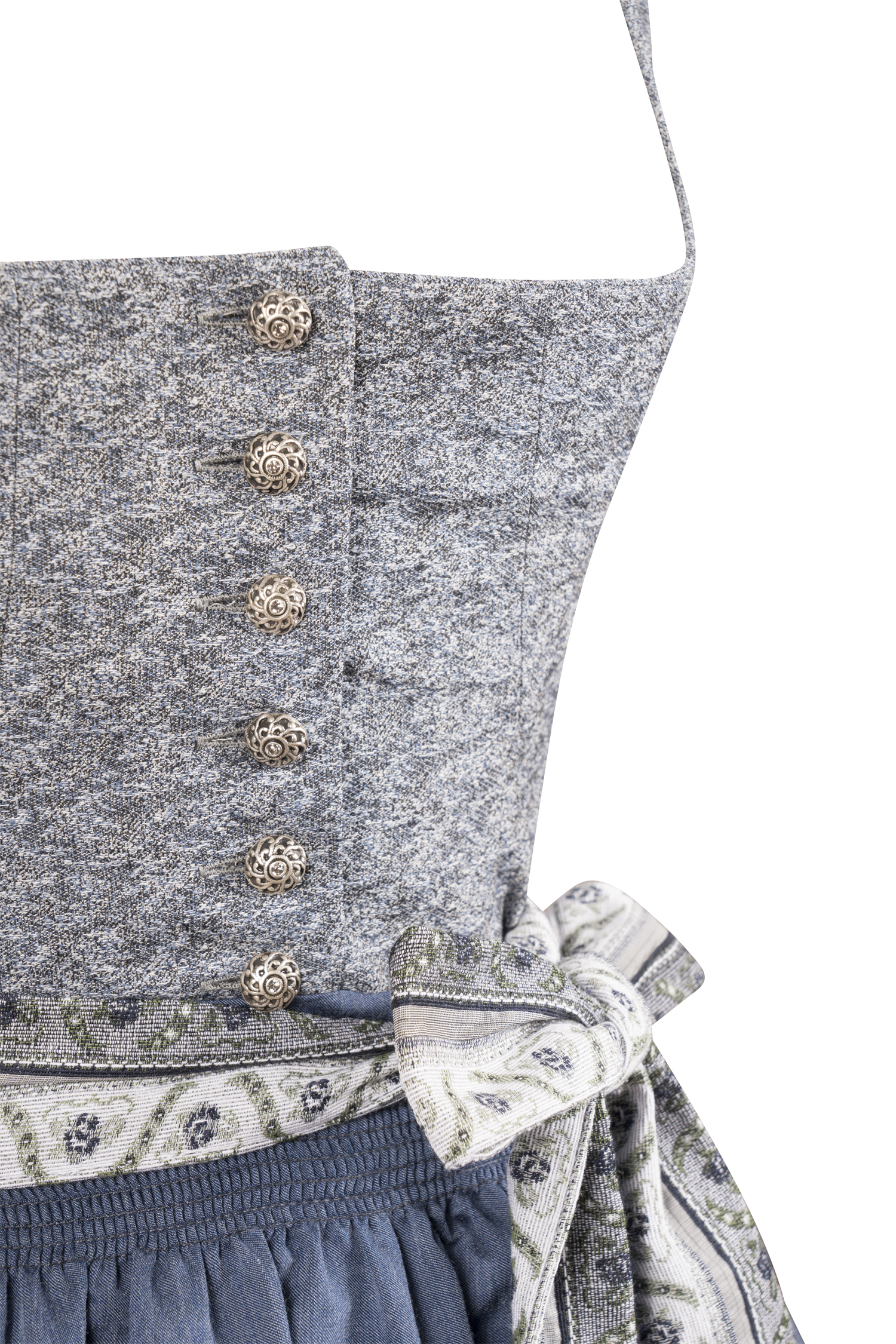 3097-1756-bl6-23-08-09-Di_01472 Gamsbock Dirndl in verschiedenen Blautönen - Detail Mieder