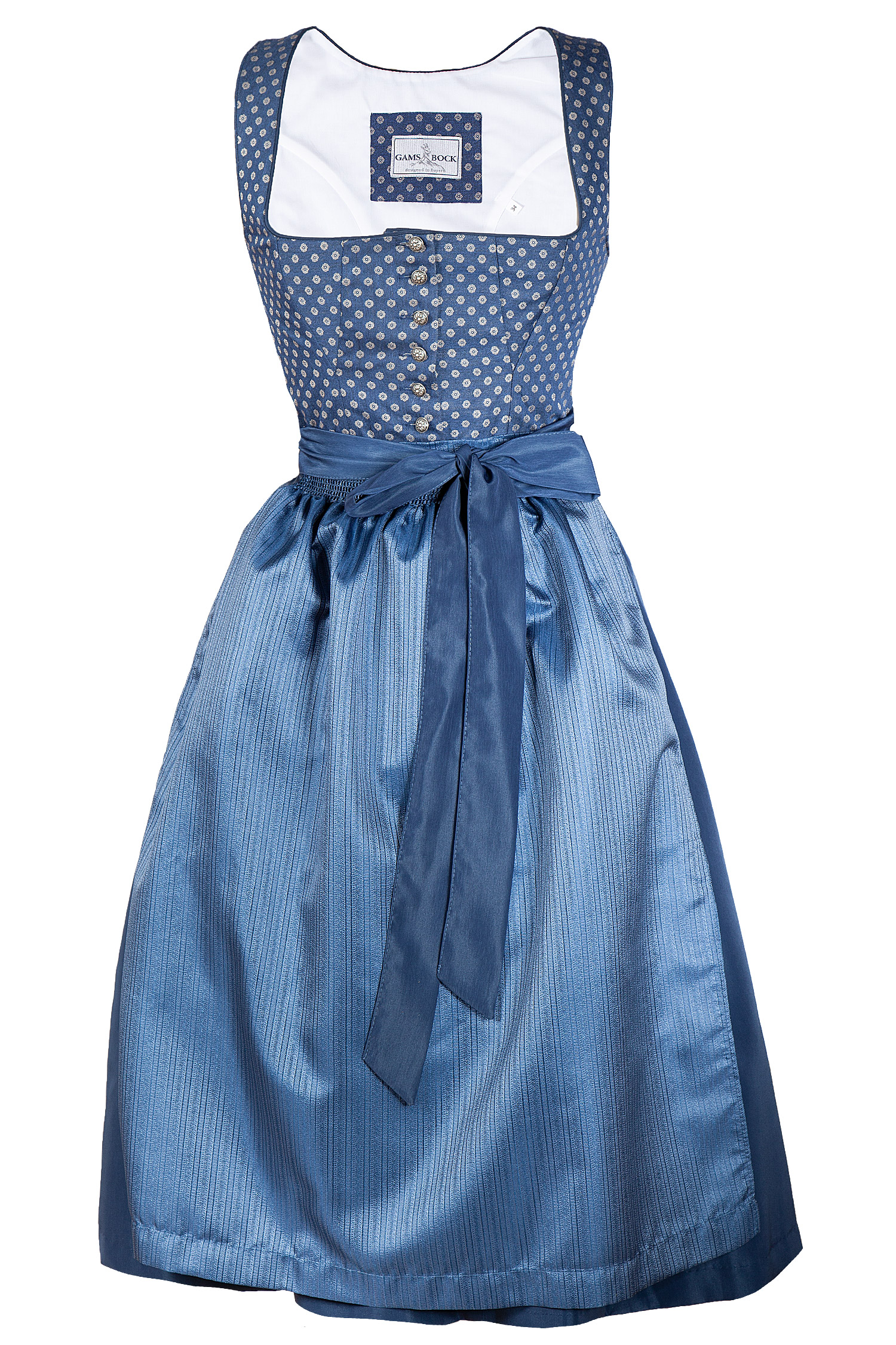 3096-0091-bl8-22-09d-2725 Dirndl in blau geknöpft