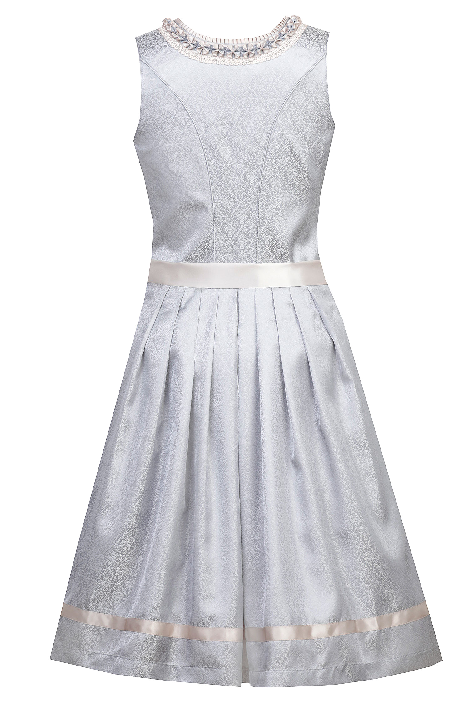 3076-0075-BL3marjo-20232b Dirndl Benita in eisblau / taupe mit Glitzerschürze 65 cm - Rückansicht