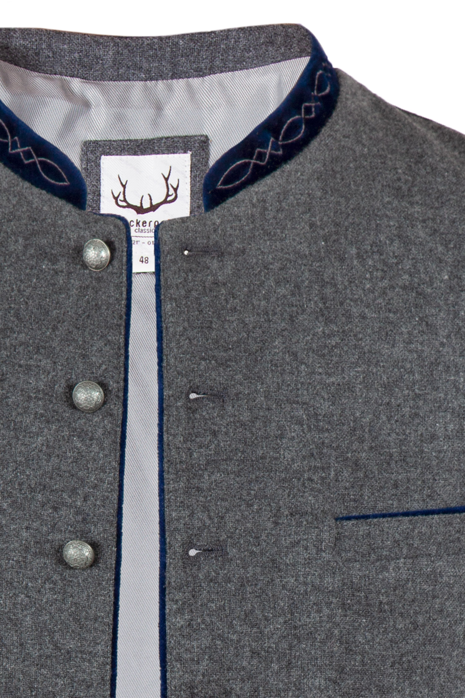 1343-1058-gr4-22-06c-0489-2 Trachtenweste Fabricio aus Loden in anthrazit und blauem Detail Ausschnitt