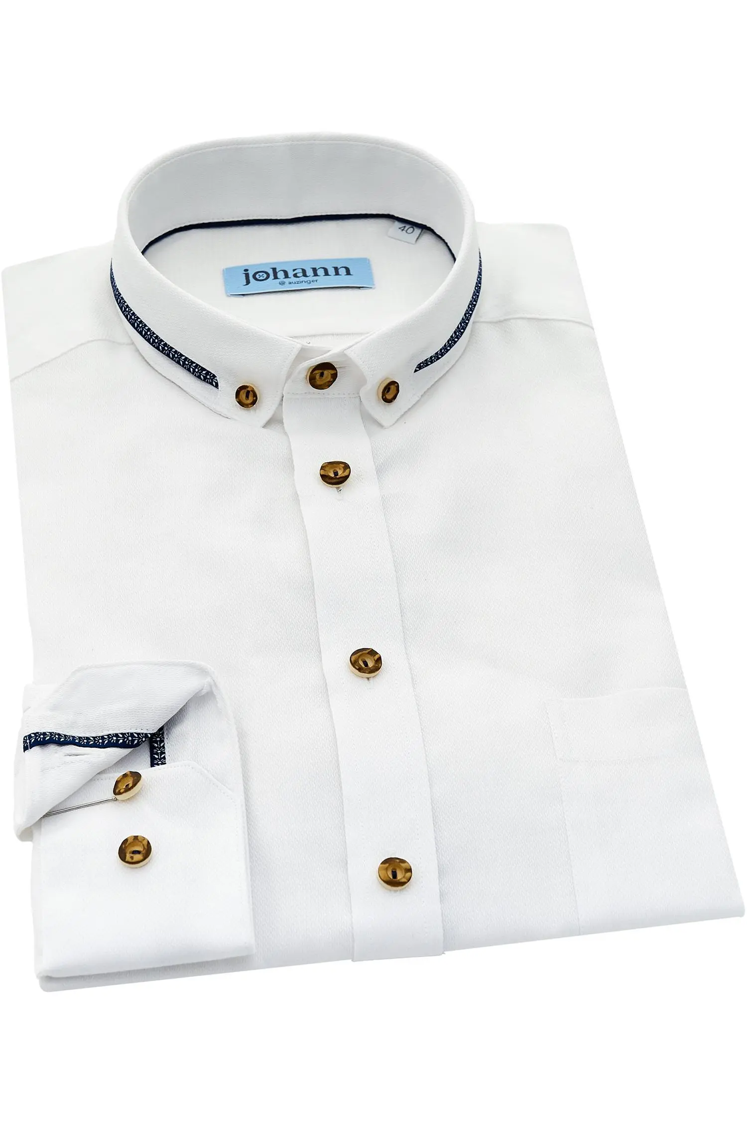 Johann Trachtenhemd in Weiß mit Button-Down-Kragen Johann Hemd in Weiß mit Blauen Applikationen