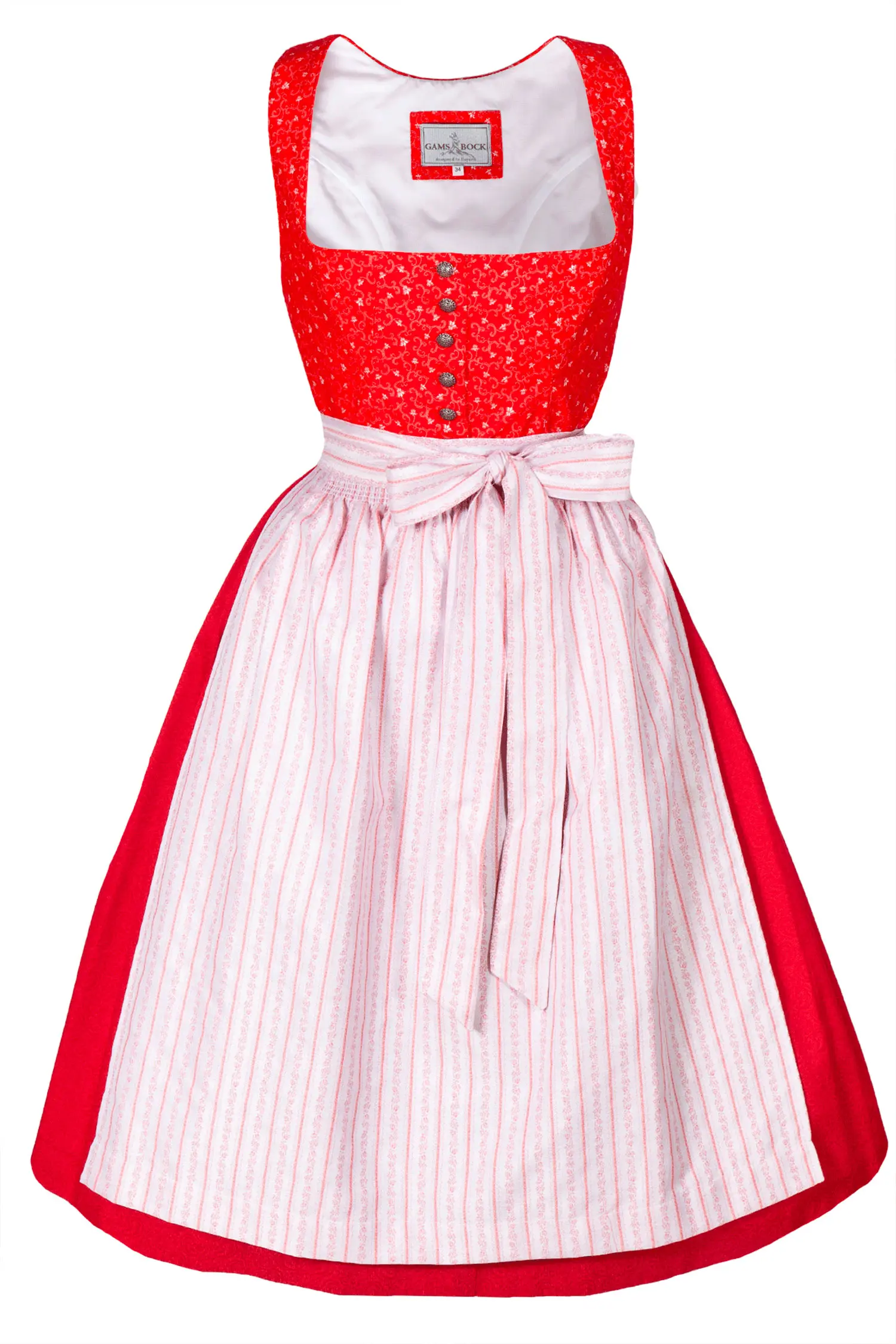 3097-1739-RT6-23-03c-4040a limitiertes Dirndl in rot mit traditioneller Schürze