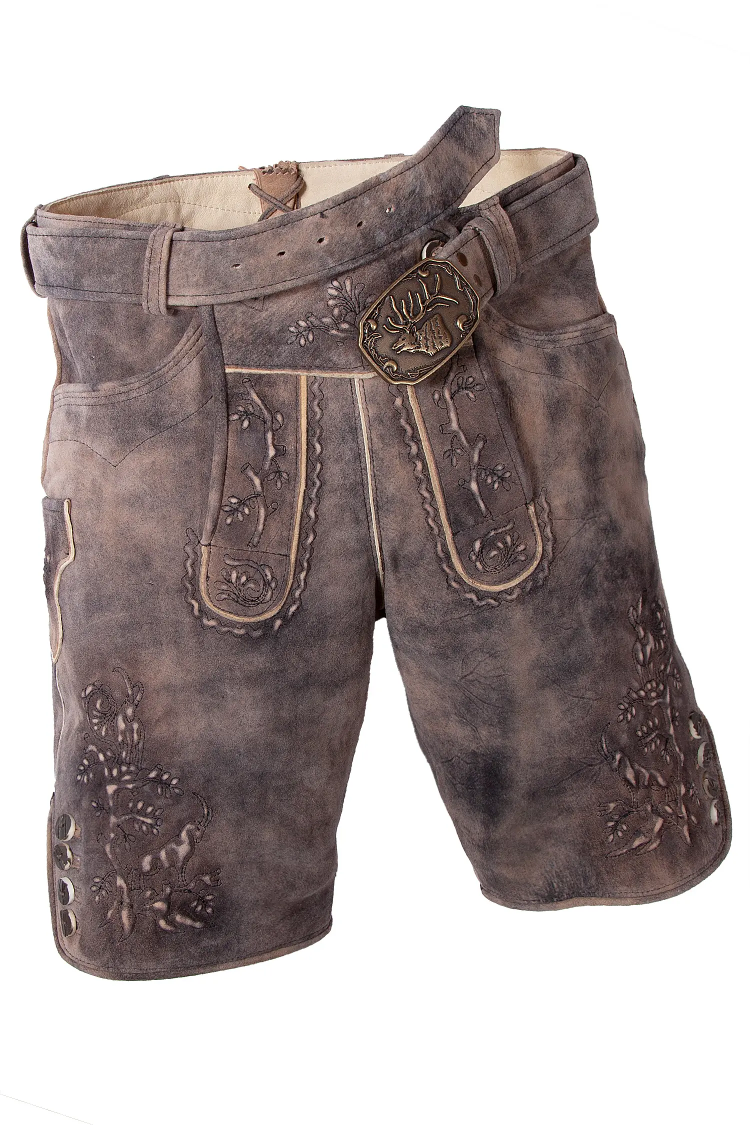 Kurze Lederhose Pinzgau in dunkelbraun mit Gürtel