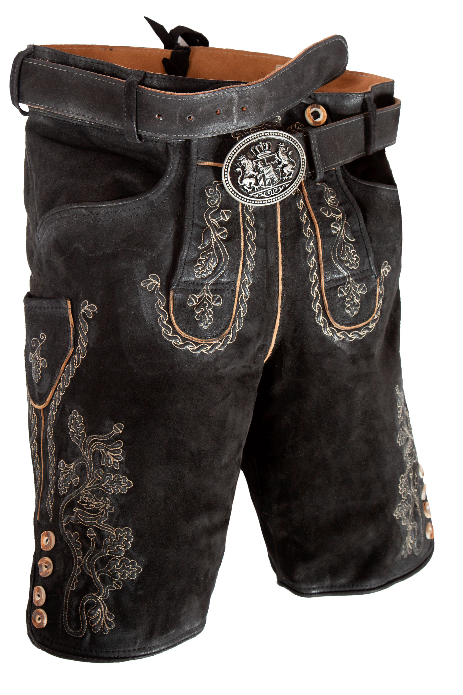 1607-0010-8na22-12a-3207 Kurze Lederhose in schwarz von Maddox