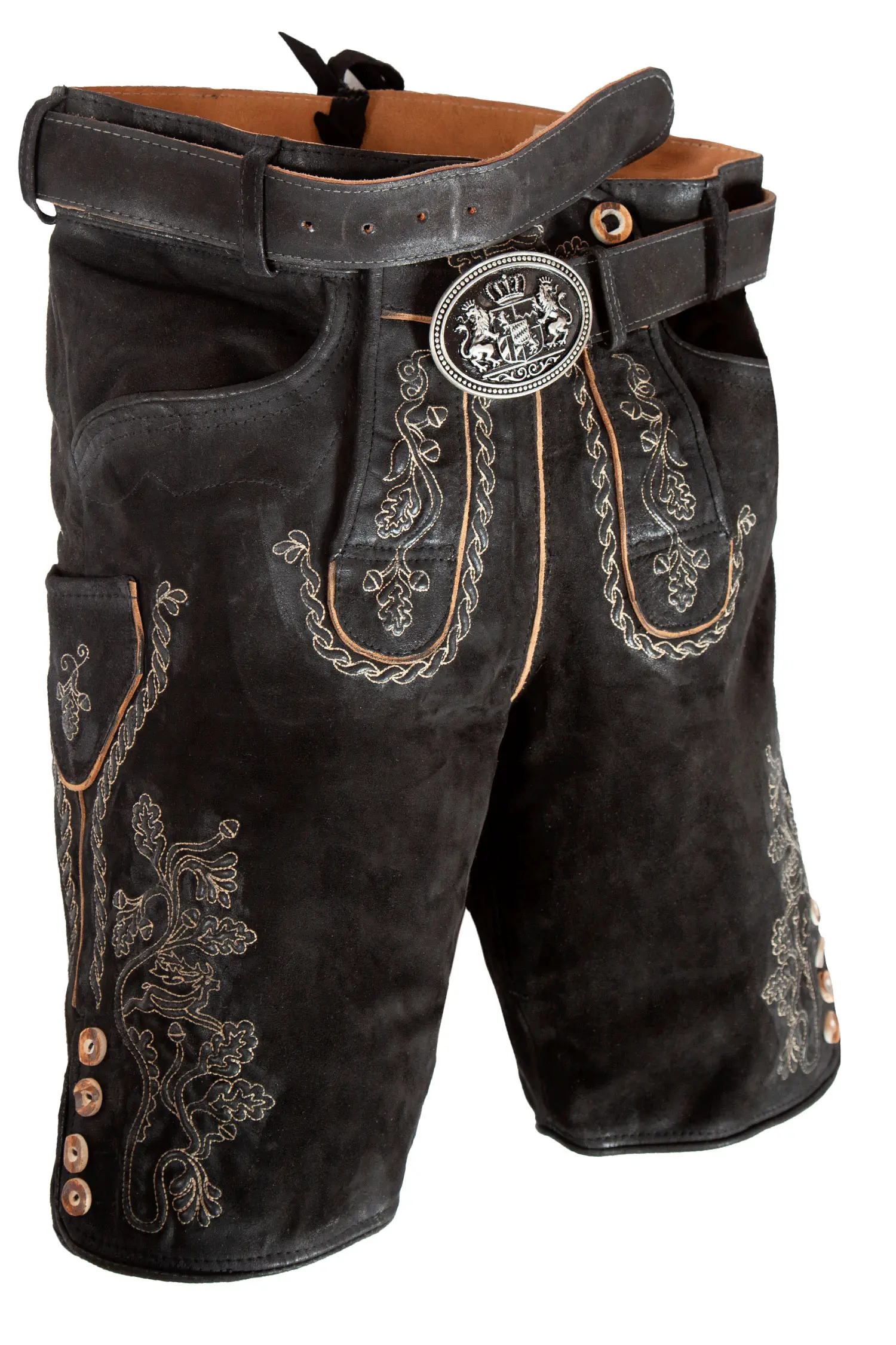 1607-0010-8na22-12a-3207 Kurze Lederhose in schwarz von Maddox