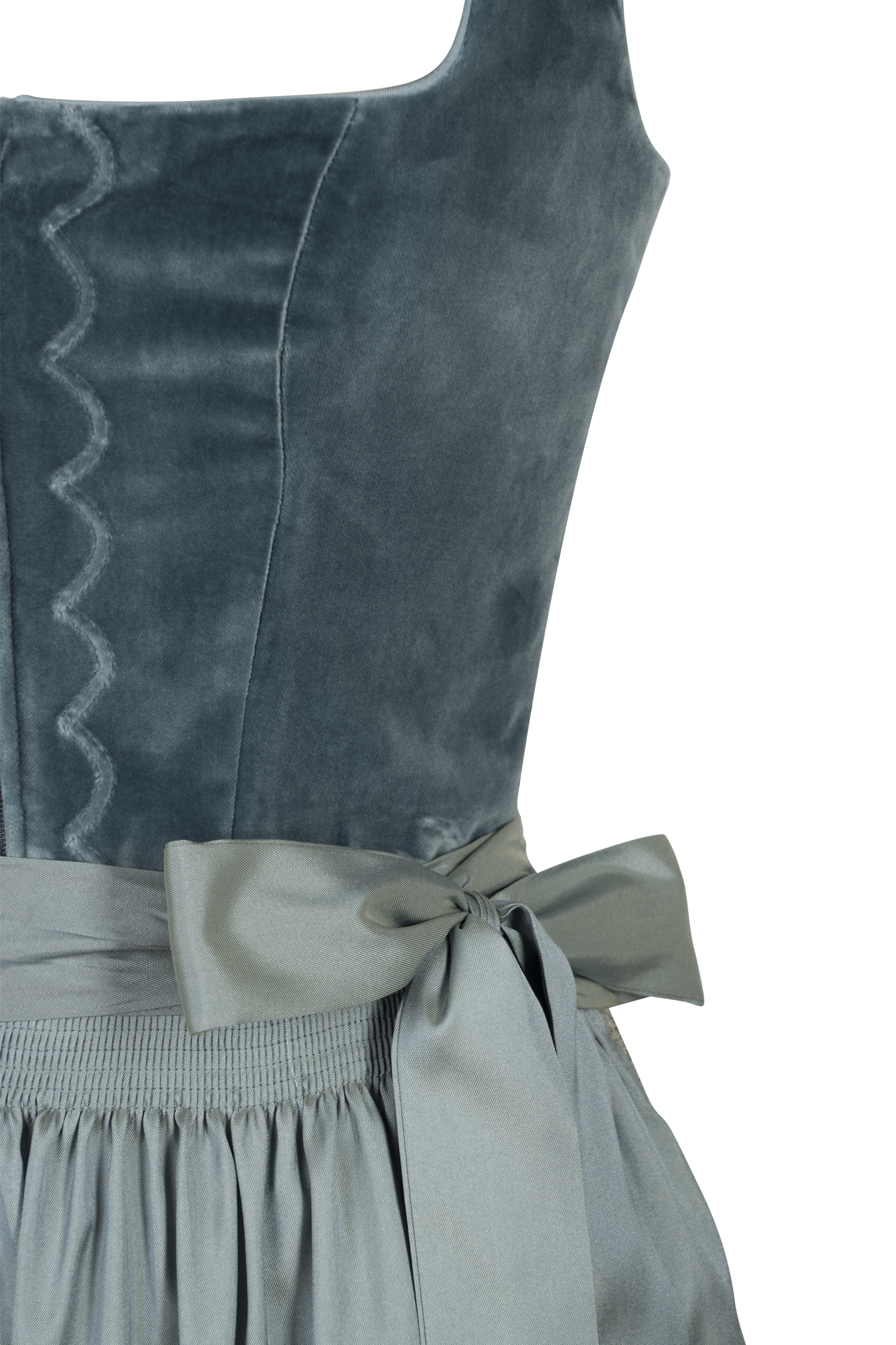 3093-0010-tk4-24-01-1603975 Wenger Dirndl Wiebke in petrol mit Samtmieder - Detail Mieder