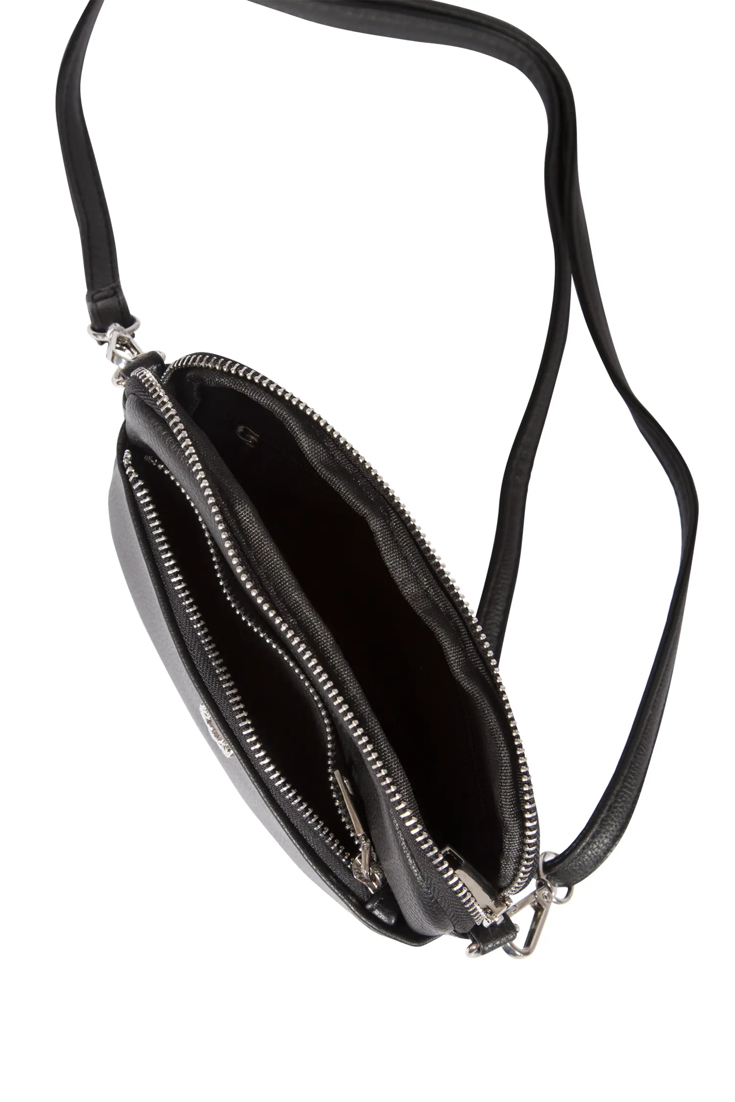 4131-0019-SW2-23-04g6197 Trachtentasche schwarz mit Hirschkopf-Emblem - offen