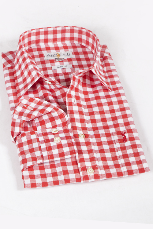 Trachtenhemd rot groß kariert slim fit 1