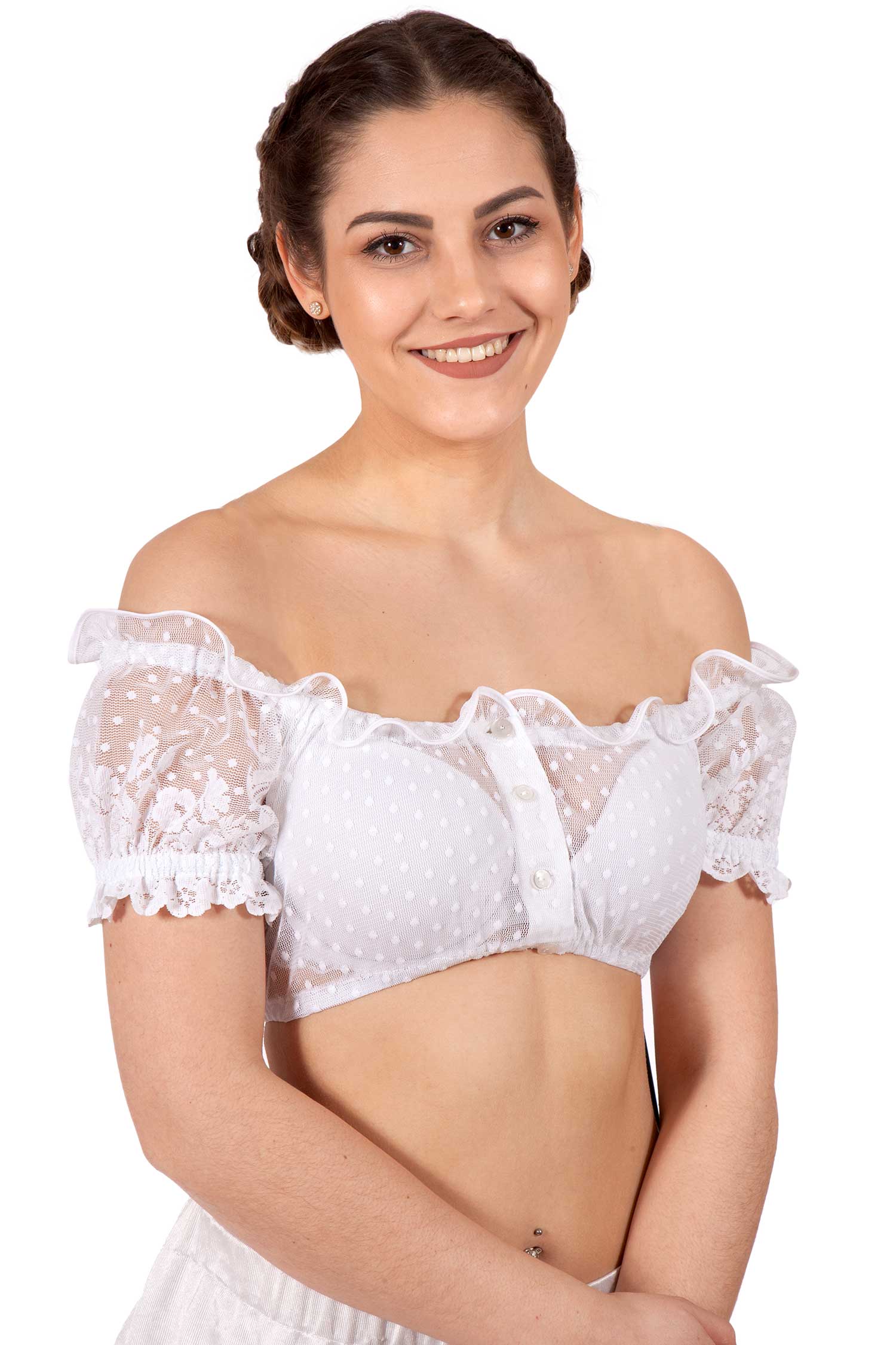 carmenbluse-dirndlbluse-weiss-2564-0024-ws2-19-02g-4590-a Dirndlbluse als Carmenbluse in weiß mit Punkte Muster