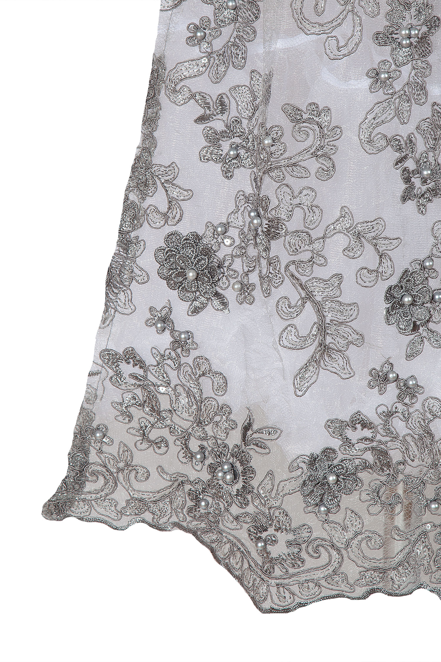 3140-0053-SI2-23-04a-5526b Dirndlschürze Nadina aus Spitze in silber 65 cm - Detail Perlen