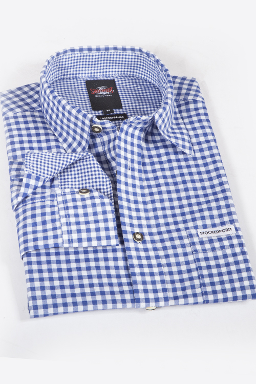 Trachtenhemd Campos blau von Stockerpoint Trachtenhemd in blau mit weiß kariert königsblau 1