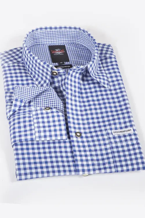 Trachtenhemd Campos blau von Stockerpoint Trachtenhemd in blau mit weiß kariert königsblau 1