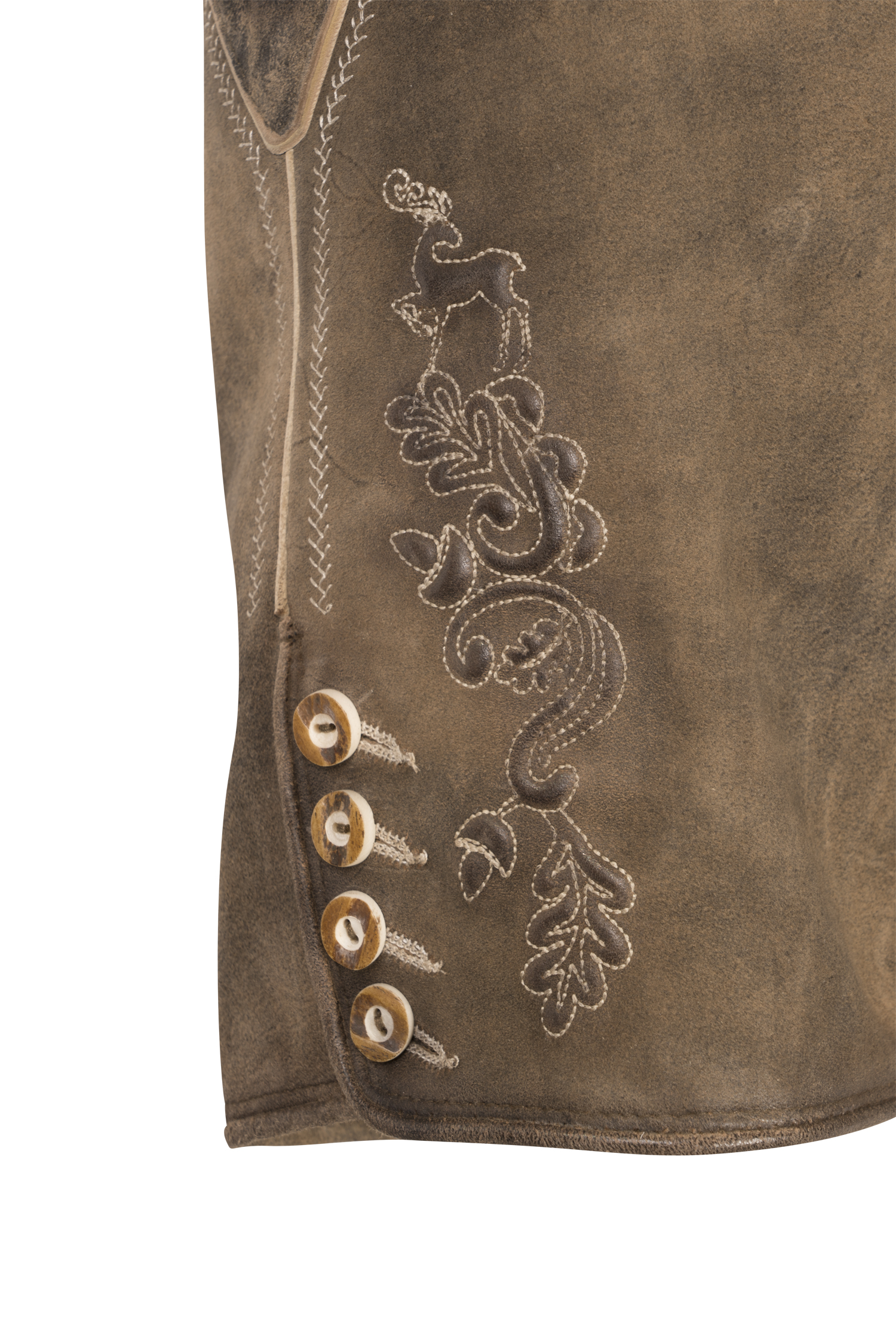 1617-0013-3na-24-04-1204671 Lederhose Kiefer in Braun Detail Stickerei
