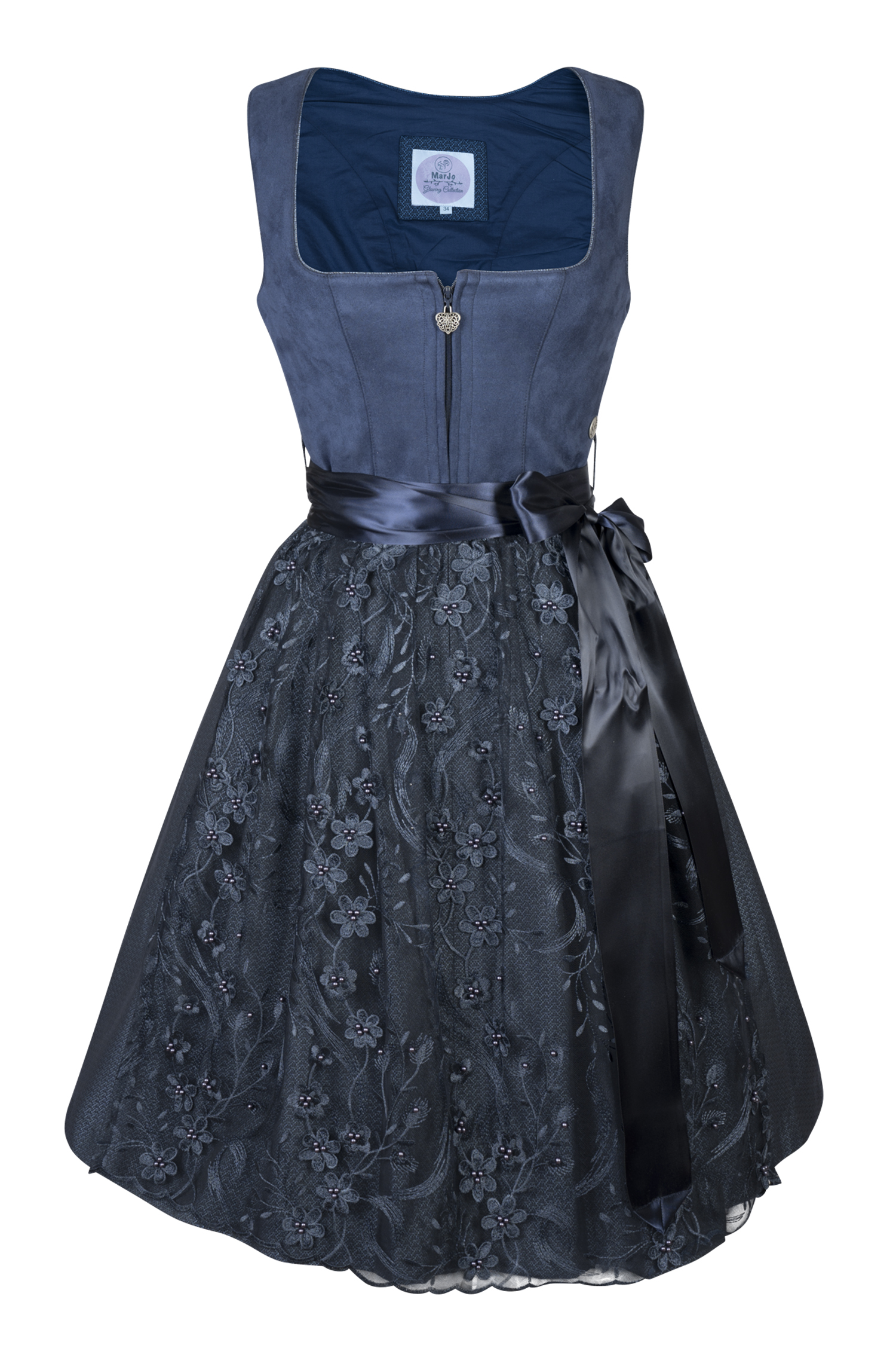 3083-0003-bl9-24-01-3004104 Dirndl Isa in dunkelblau mit Netzschürze
