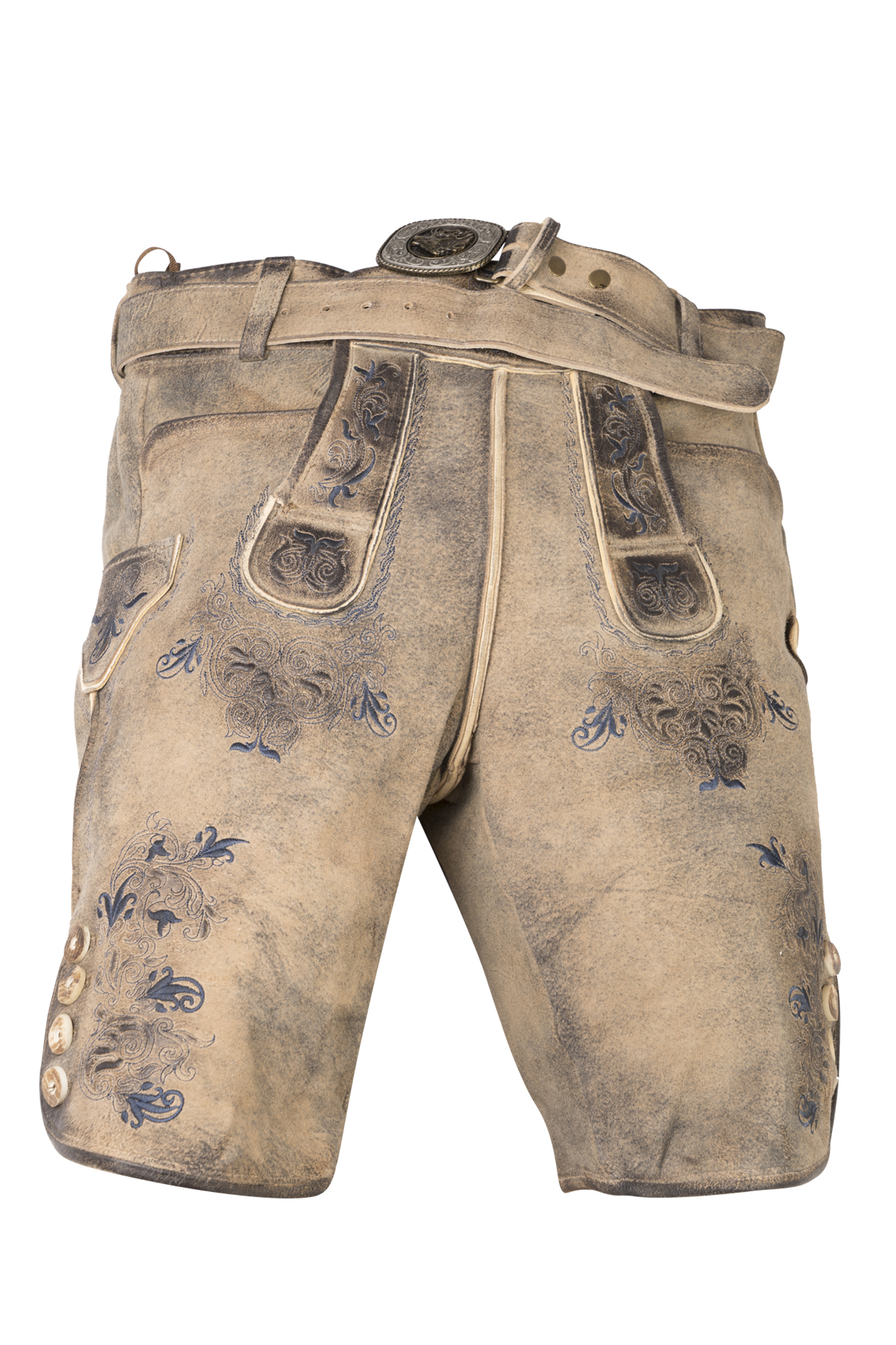 1613-1044-1bl-23-08-14-01765 Kurze Lederhose mit blau / grauem Stickbild