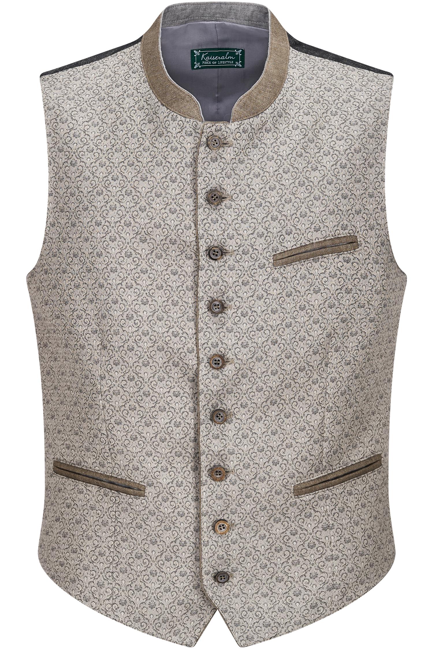 Beige Kaiseralm Weste mit Lederkragen Brixen