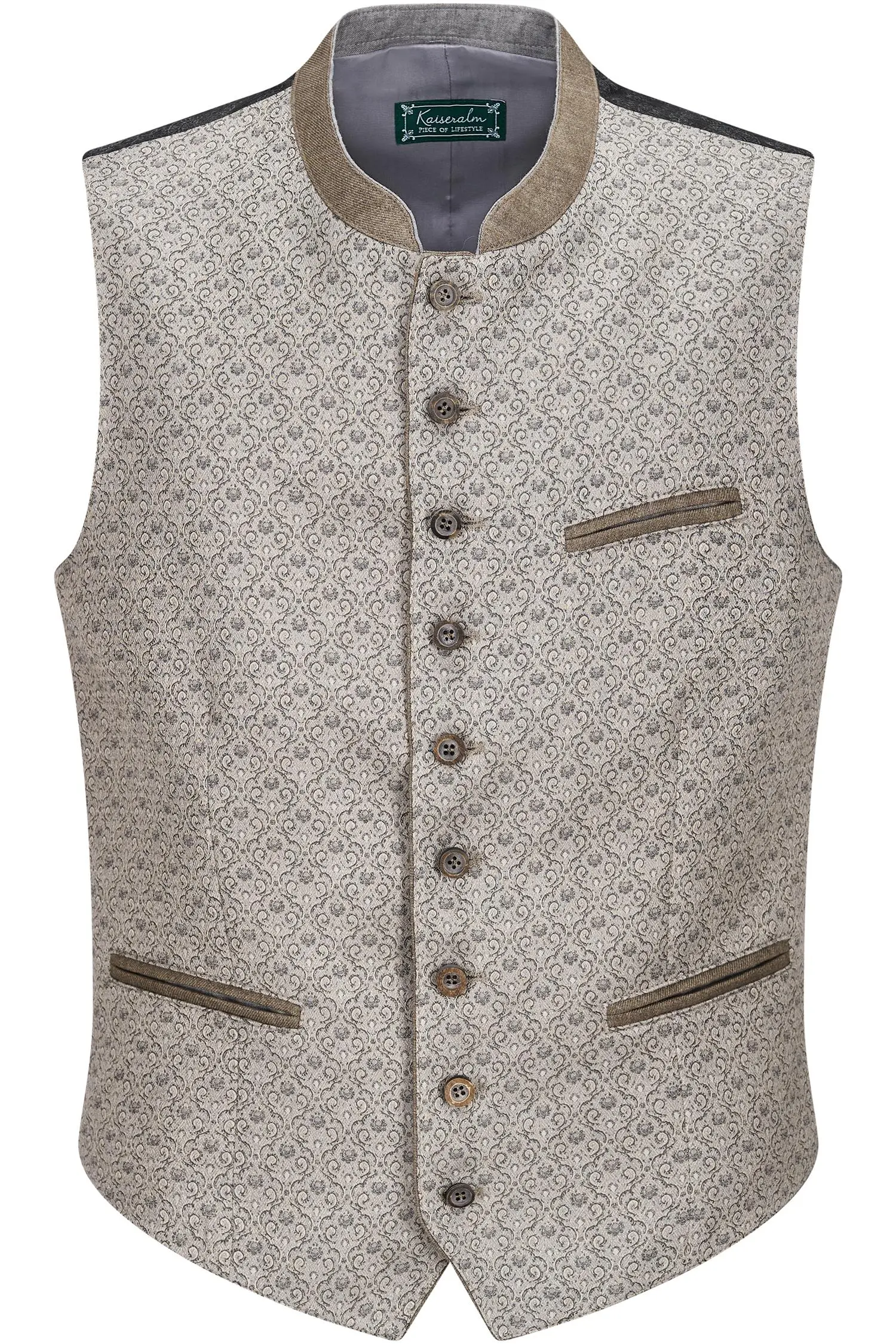 Herrenweste Brixen von Kaiseralm in Beige Beige Kaiseralm Weste mit Lederkragen Brixen