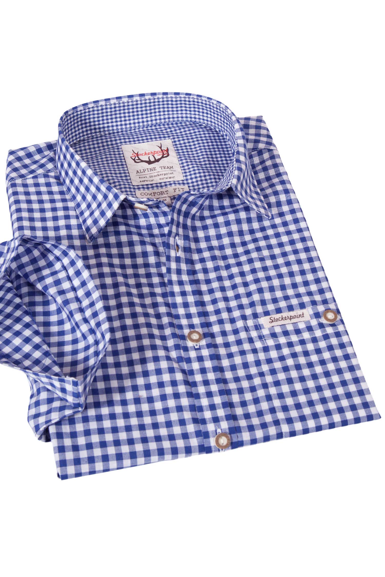 trachtenhemd-karo-blau-kurzarm-1555-1037-bl5-19-04d-8610-a Trachtenhemd Renko Kurzarm in blau weiß von Stockerpoint