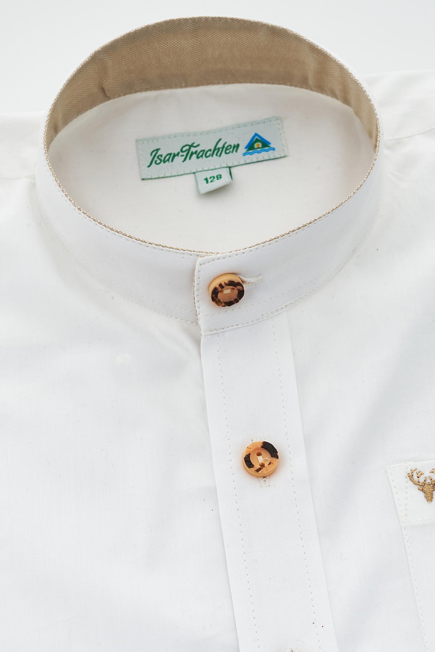 Isar Trachten Kinderhemd in Weiß mit Beigen Applikationen