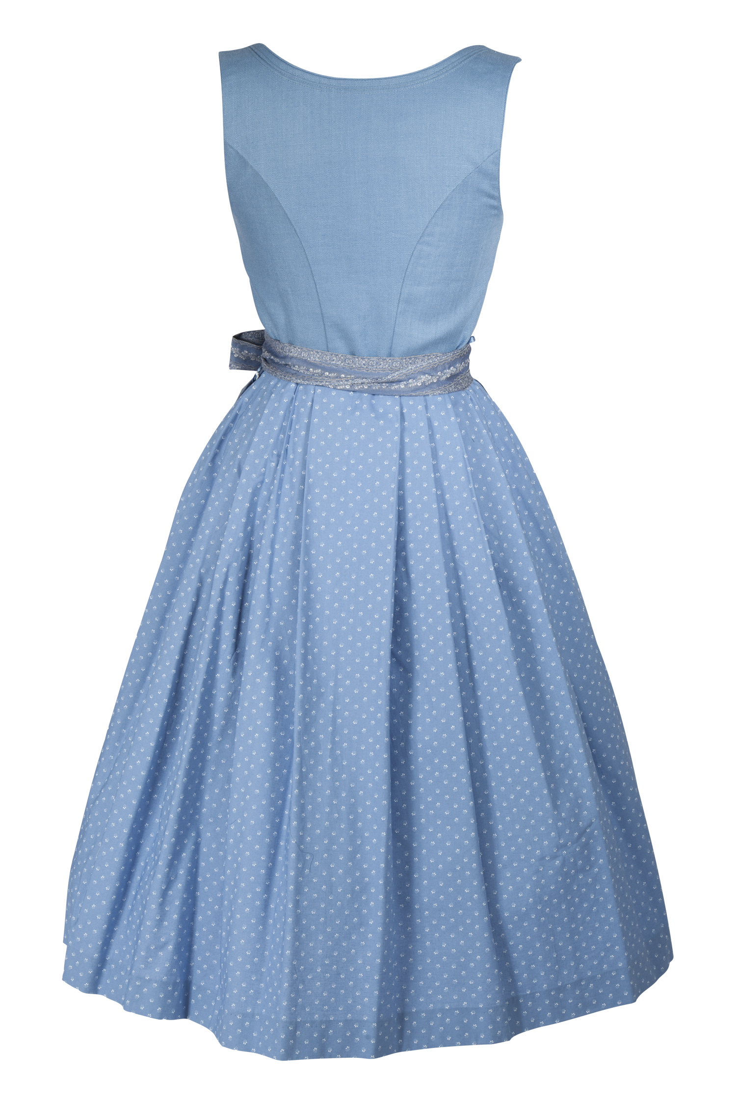 3094-1276-bl3-23-05-q9620 Dirndl Berta in blau und Leinen-Mieder - Rückansicht