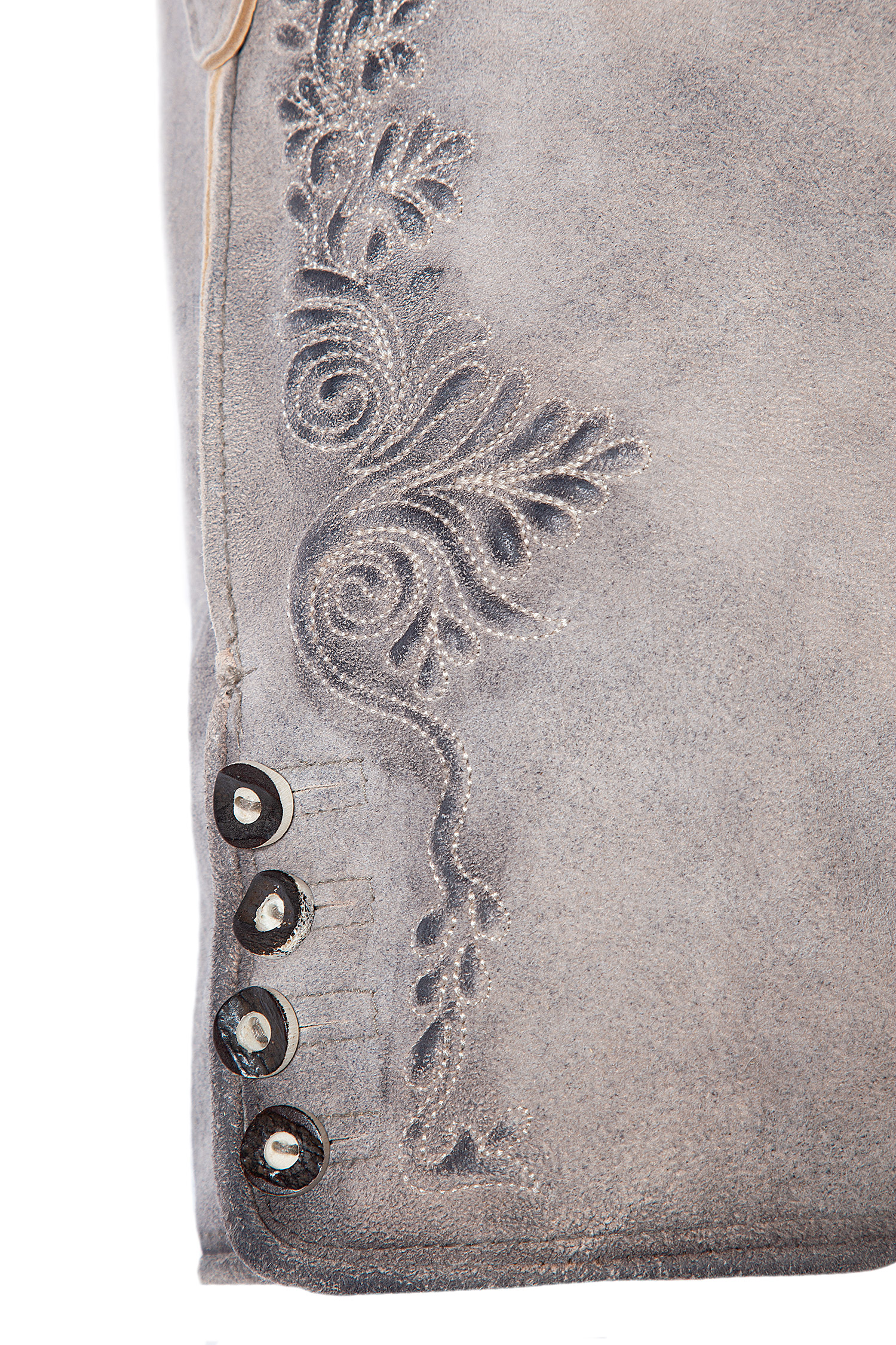 Lederhose Oliver kurz in grau - Detail Stick