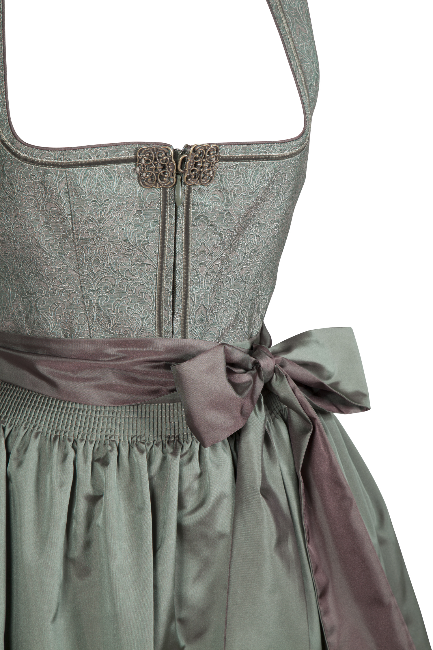 3098-0378-GN4-23-06-a0280 Extravagantes Schimmer-Dirndl in oliv - Detail Mieder